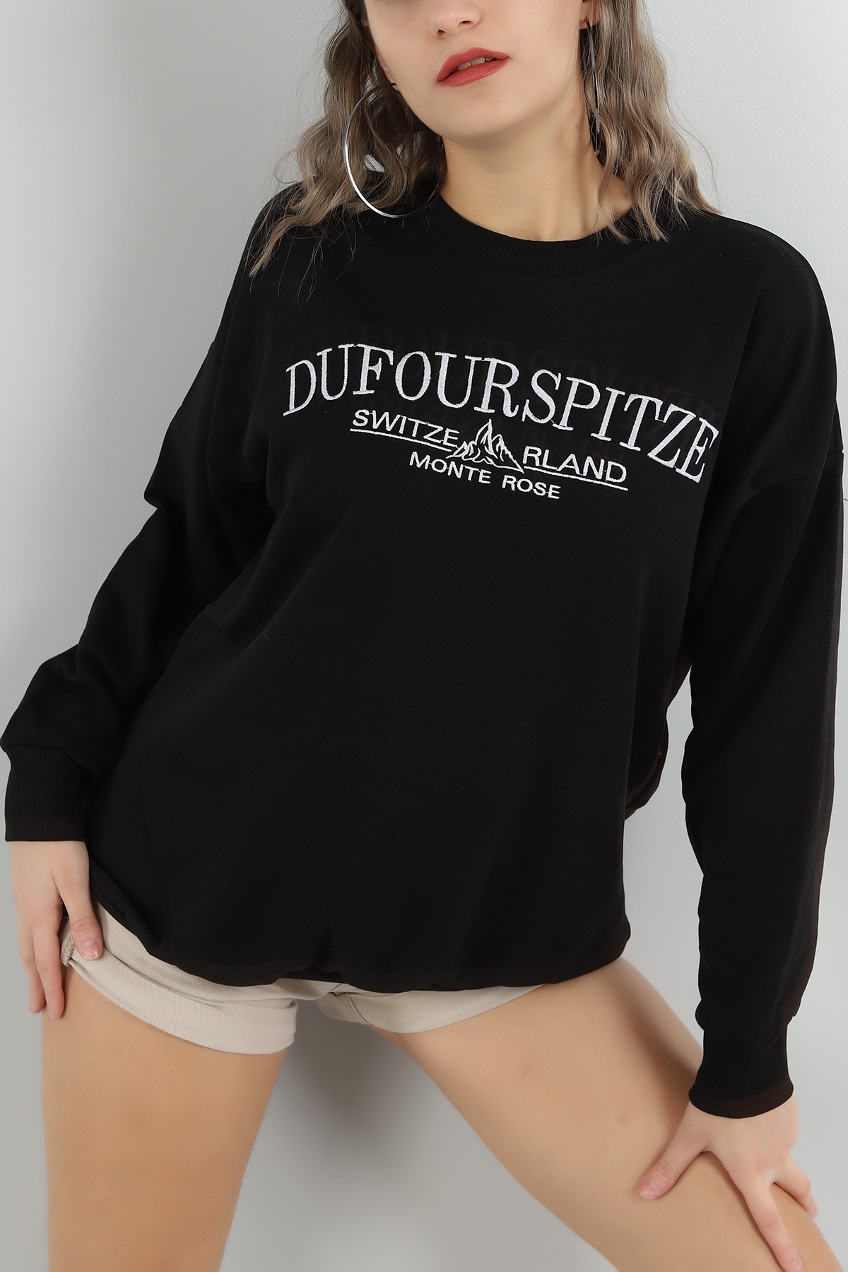 Siyah Nakışlı Üç İp Sweat 149655