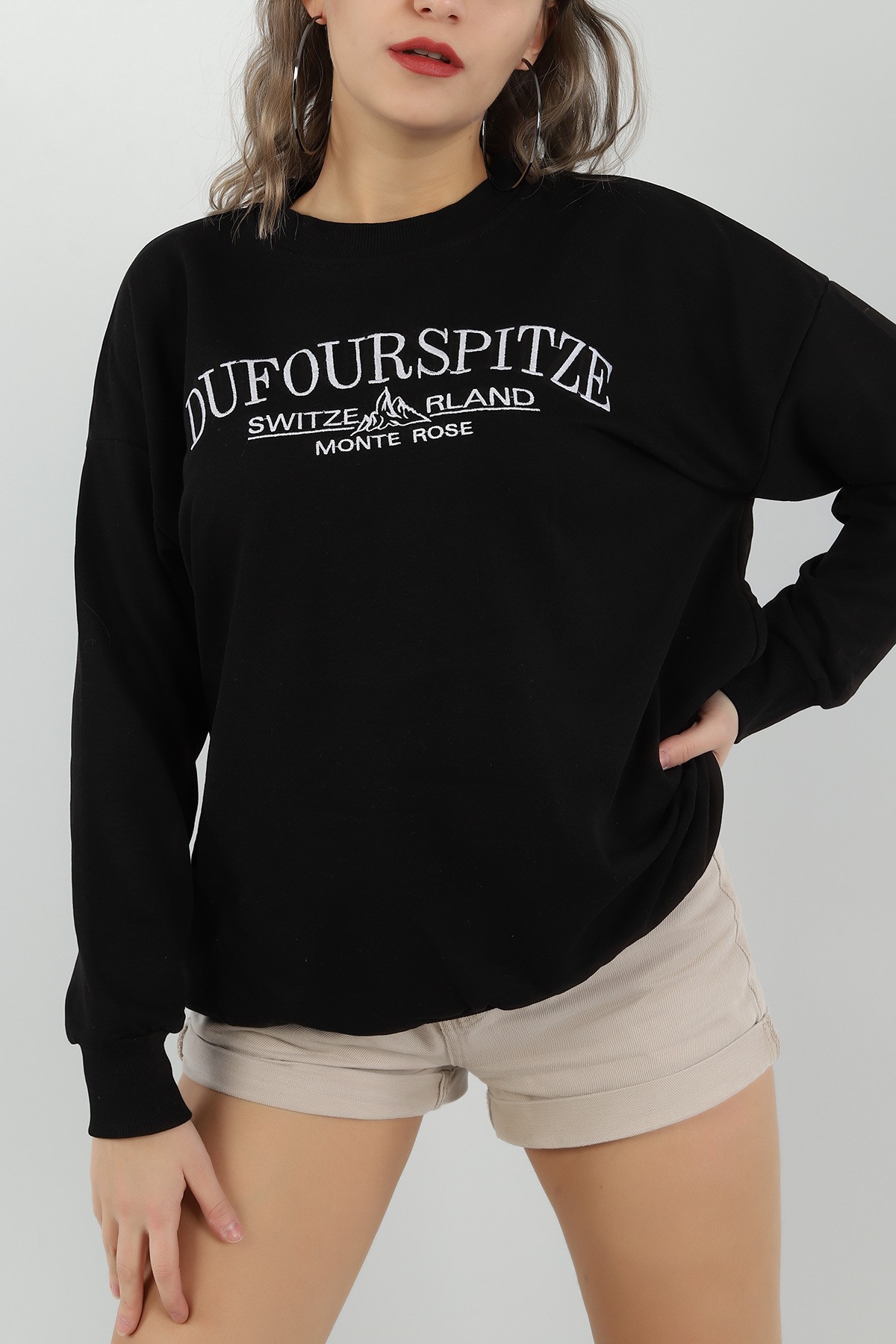 Siyah Nakışlı Üç İp Sweat 149655