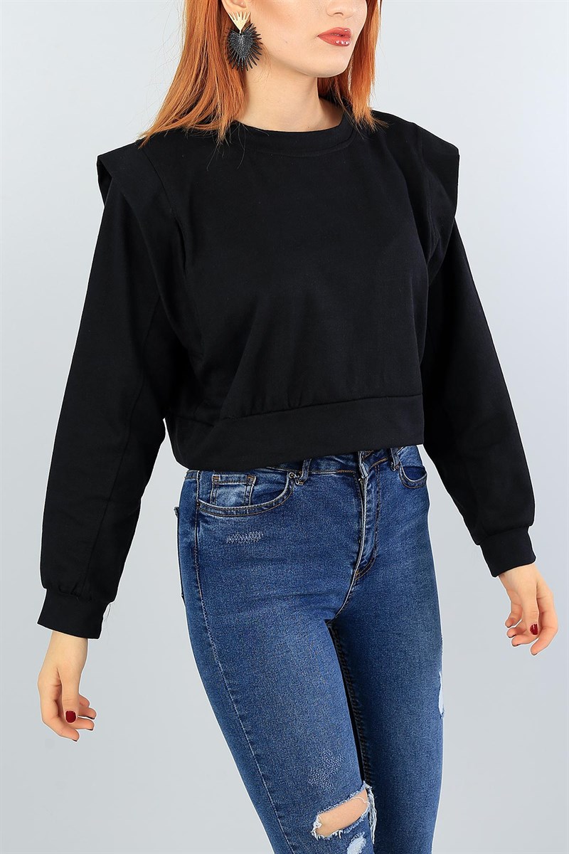 Siyah Omuz Detay Crop Sweat 40863
