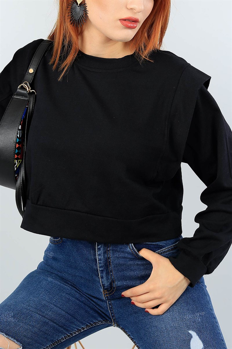 Siyah Omuz Detay Crop Sweat 40863