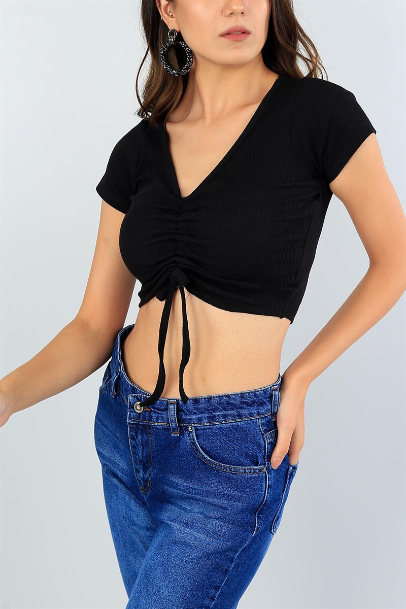 Siyah Önü Büzgülü Detay Crop 39771