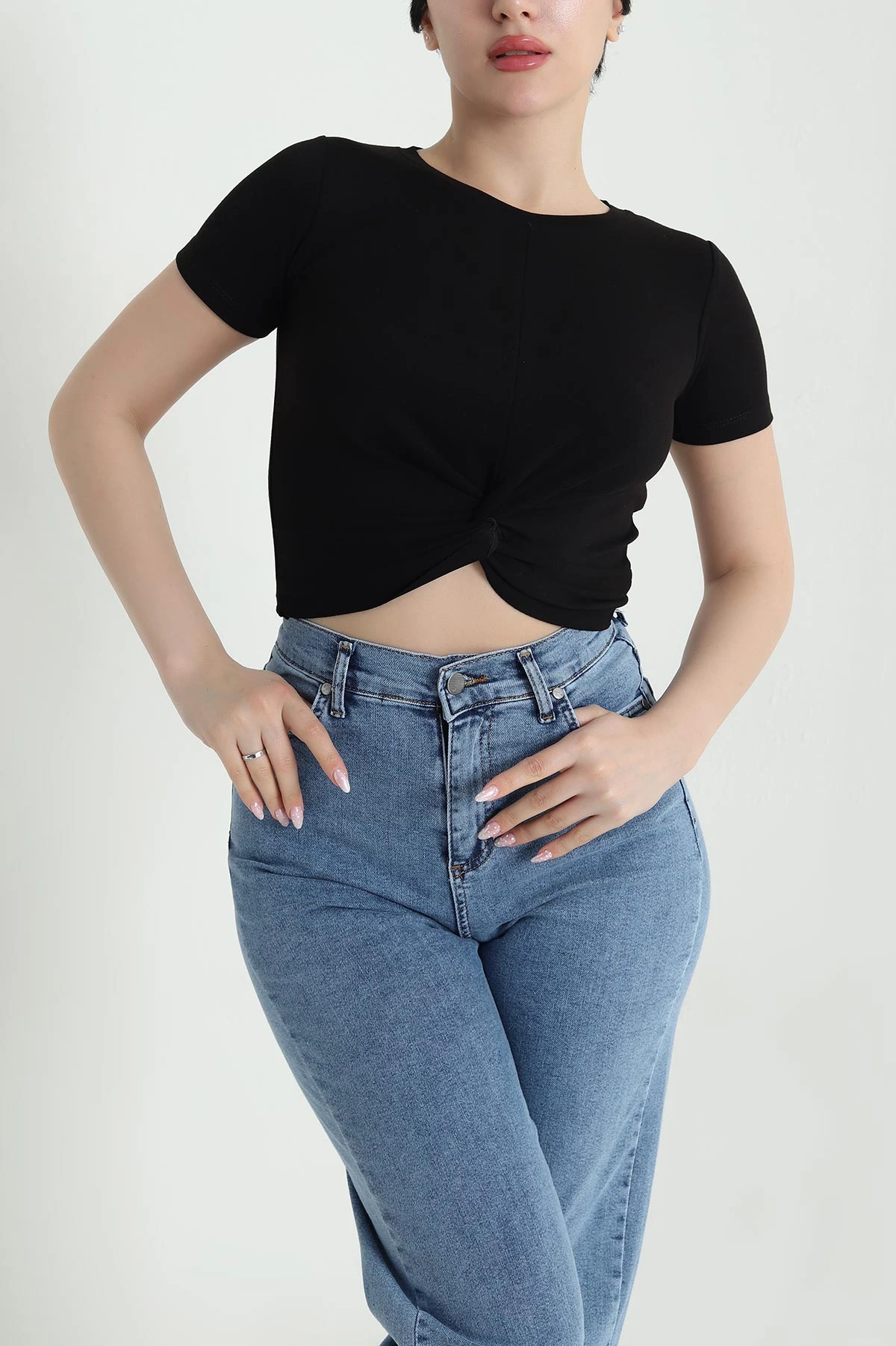 Siyah Önü Büzgülü Oysho Kadın Crop 458094
