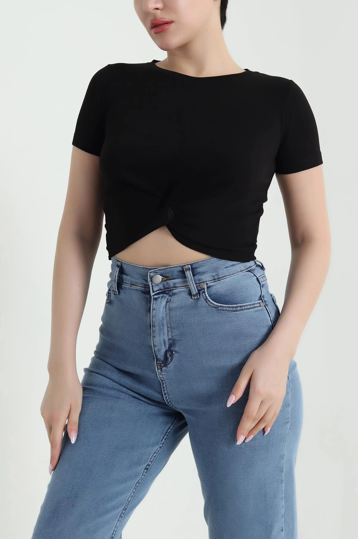 Siyah Önü Büzgülü Oysho Kadın Crop 458094