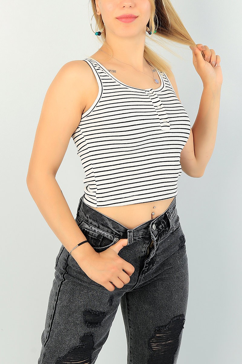 Siyah Önü Çıt Çıtlı Fitilli Bayan Atlet 71294