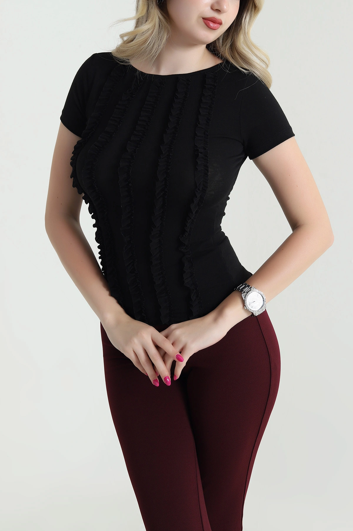 Siyah Önü Fırfırlı Buzzy Kadın Bluz 463167