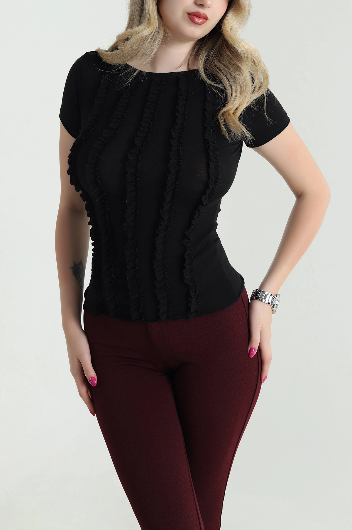 Siyah Önü Fırfırlı Buzzy Kadın Bluz 463167
