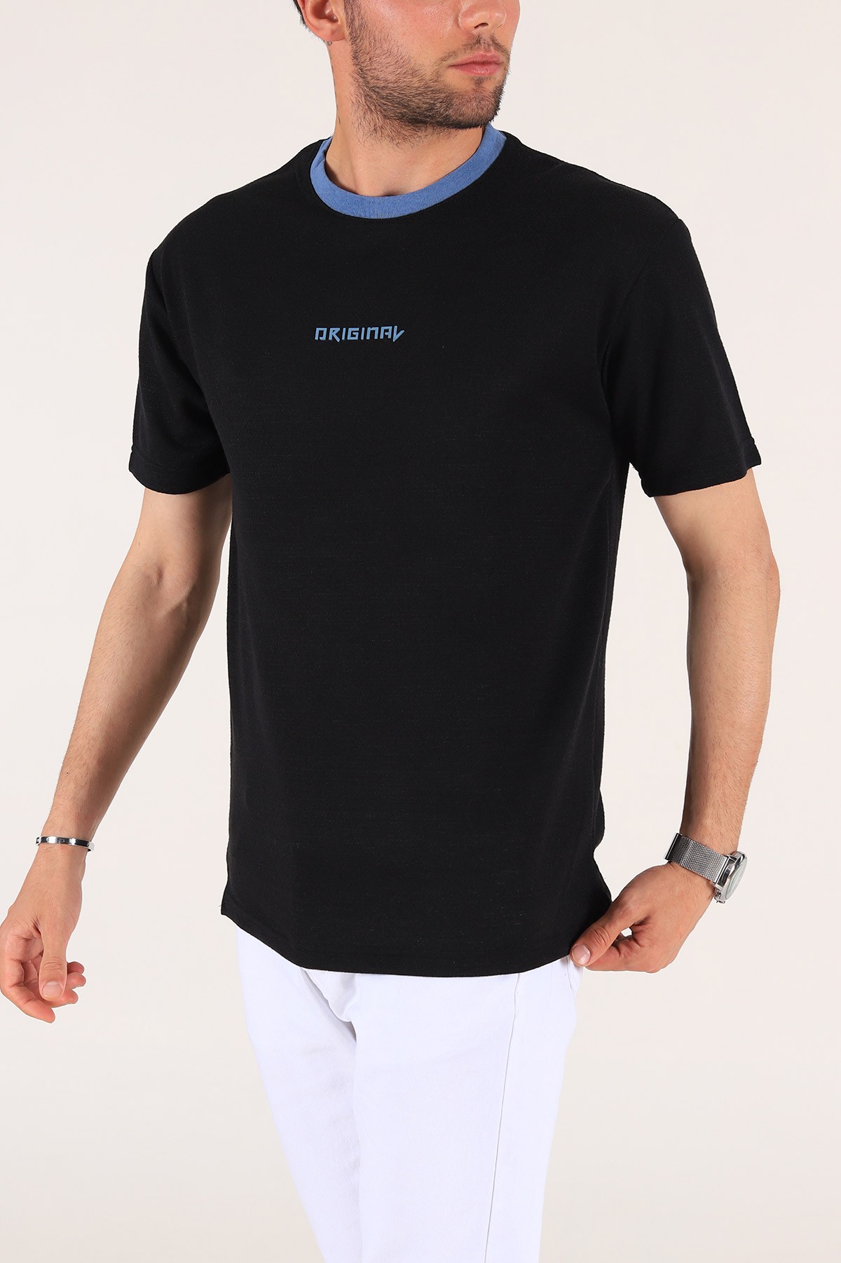 Siyah Orıgınal Baskılı Dokulu Oversize Erkek Tişört 177471