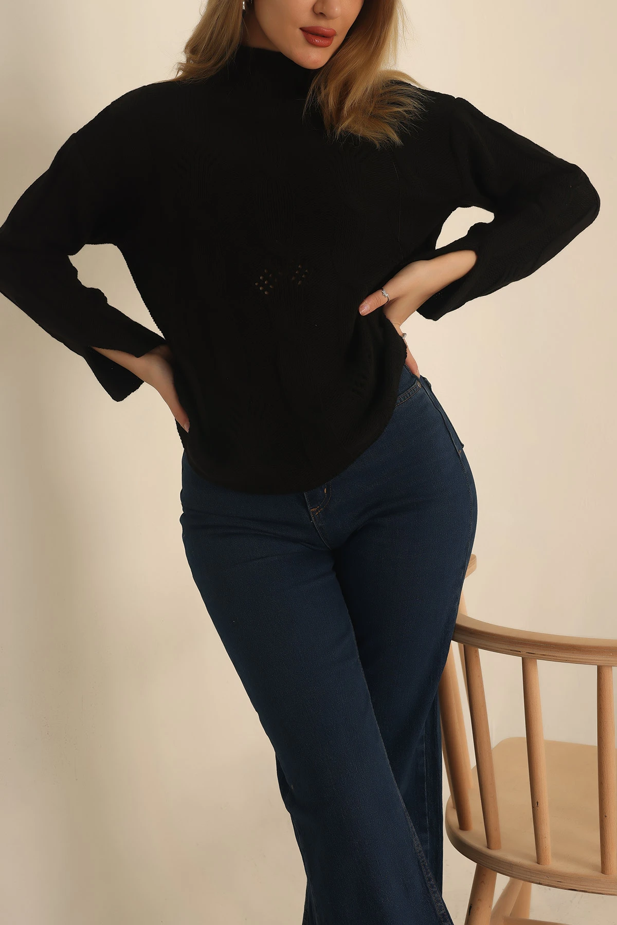 Siyah Örme Bayan Triko Kazak 232367