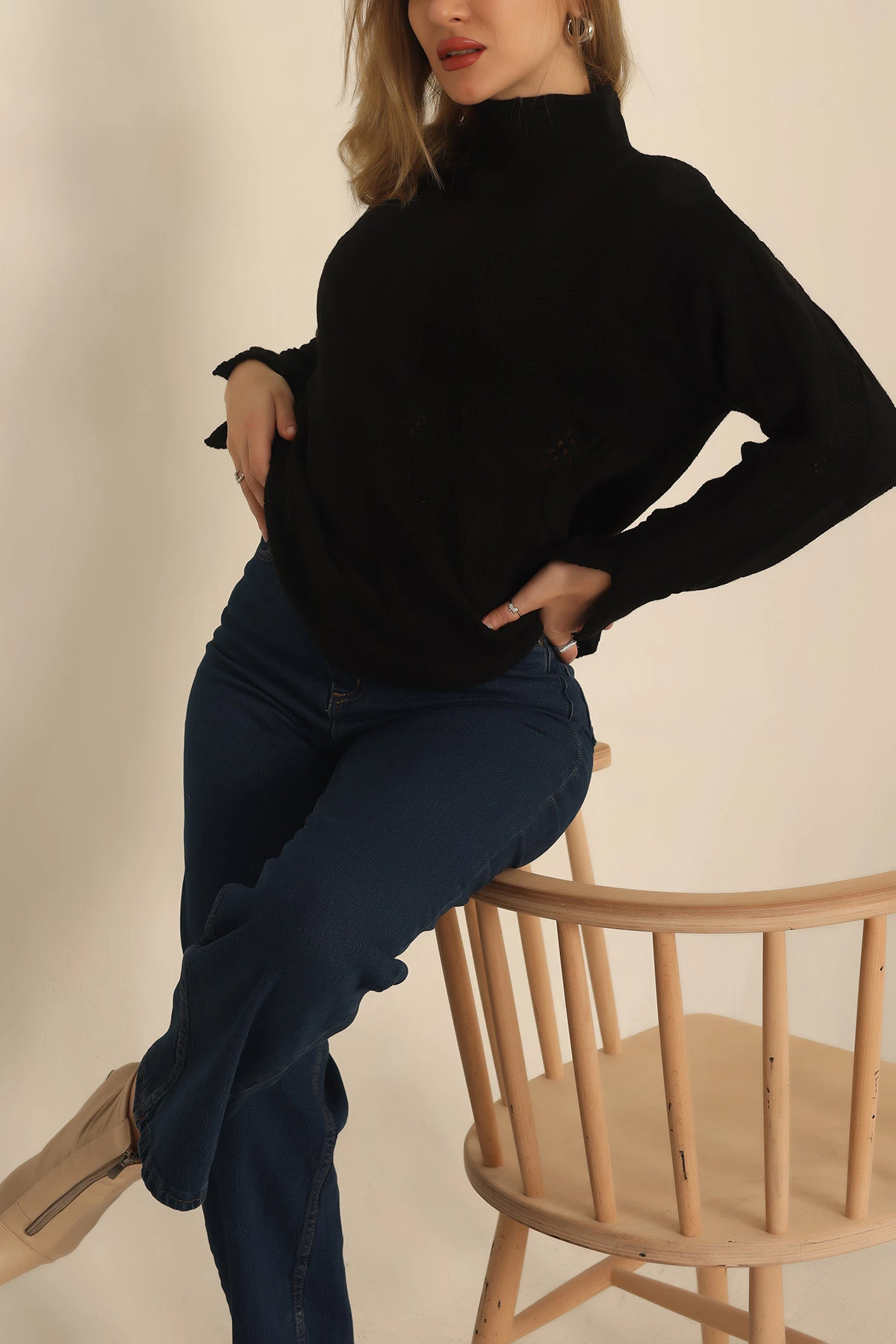 Siyah Örme Bayan Triko Kazak 232367