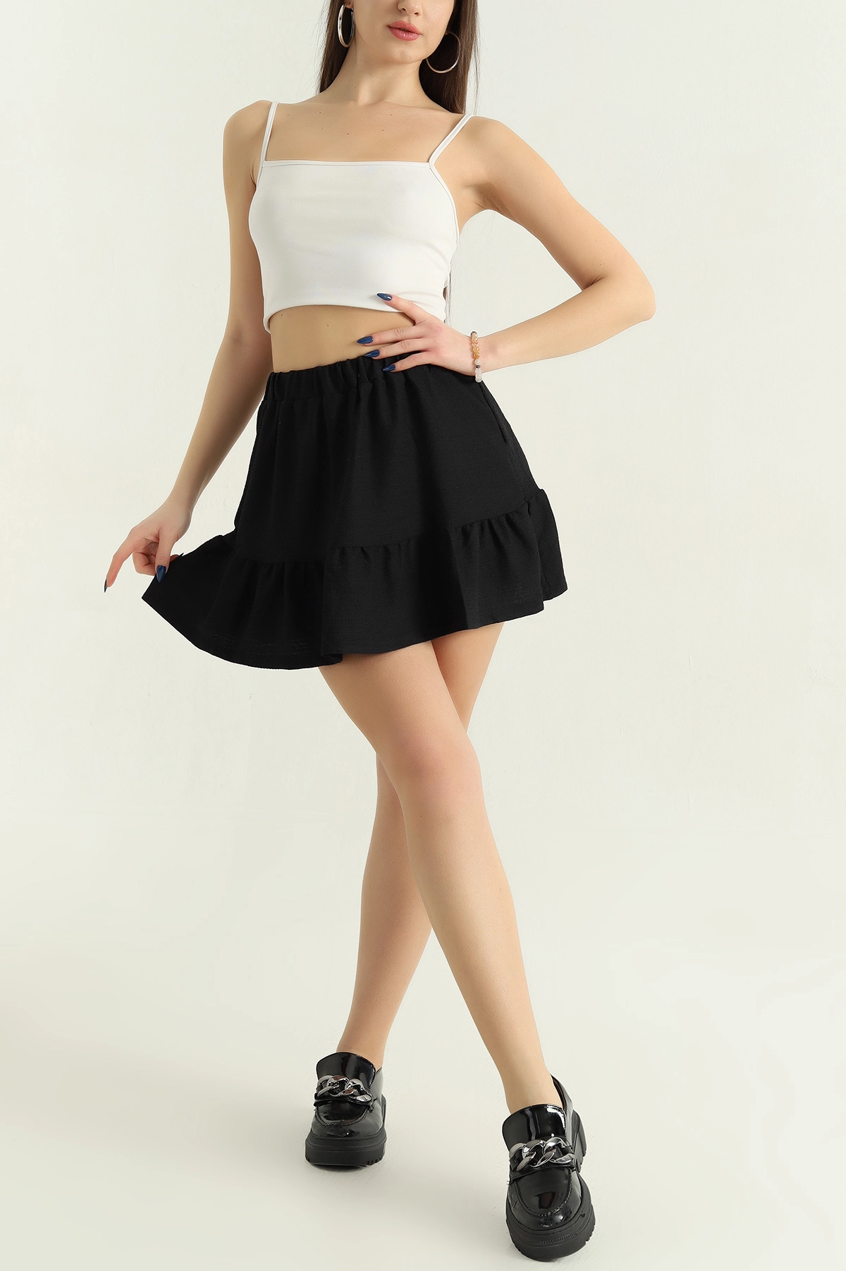 Siyah Örme Kumaş Beli Lastikli Etek 337128