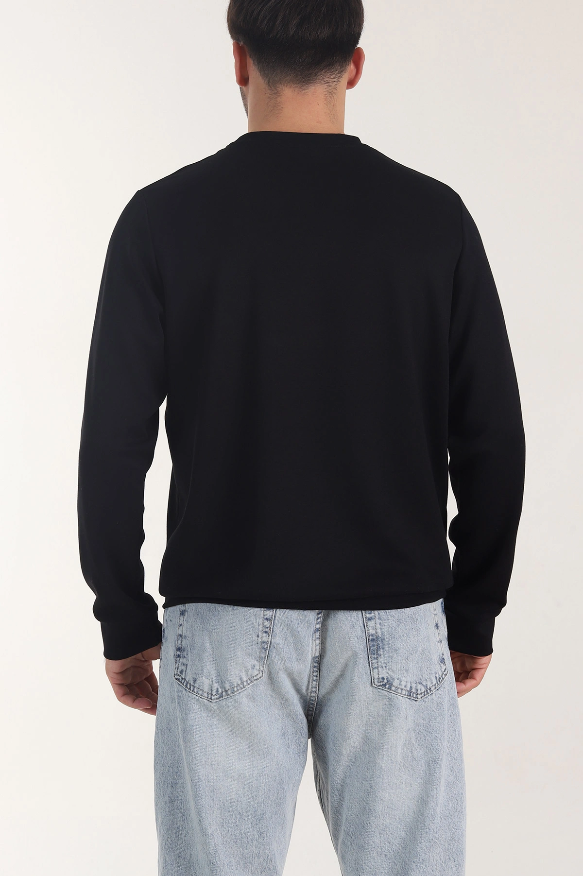 Siyah Osyho Kumaş Bisiklet Yaka Erkek Sweatshirt 407677