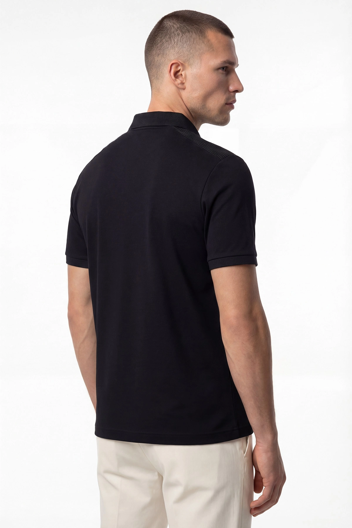 Siyah Osyho Kumaş Polo Yaka Erkek Tişört 433115