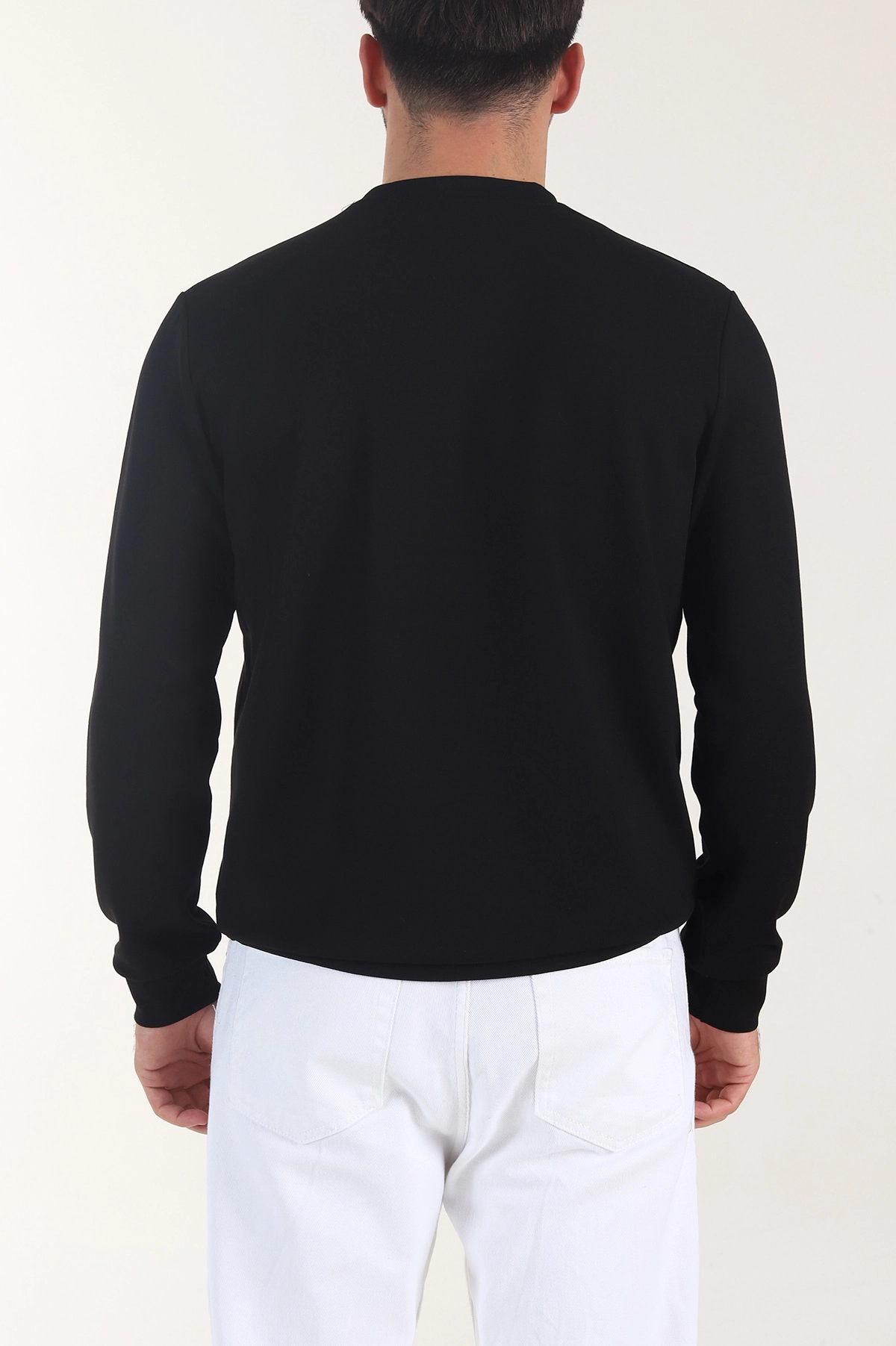 Siyah Osyho Kumaş Yazı Detaylı Bisiklet Yaka Erkek Sweatshirt 407340