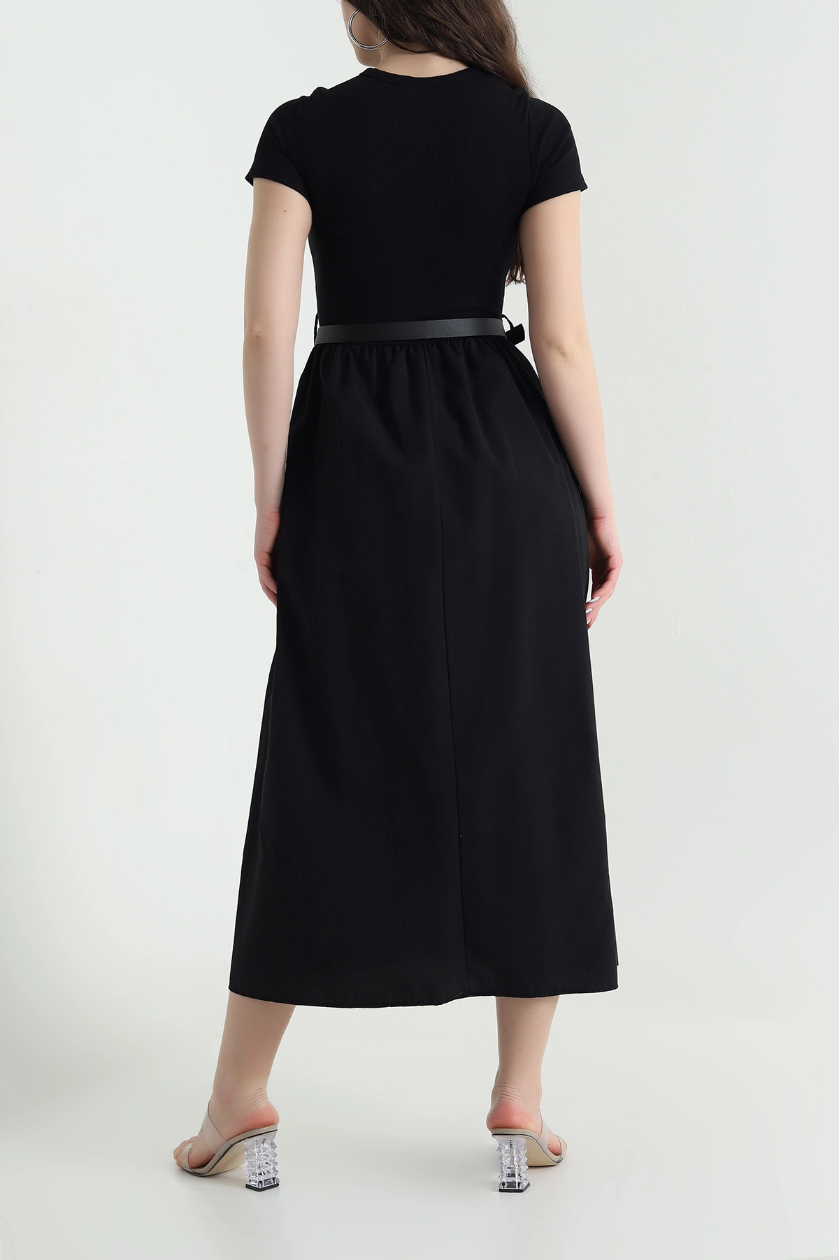 Siyah Ottoman Garnili Poplin Kadın Elbise 448299