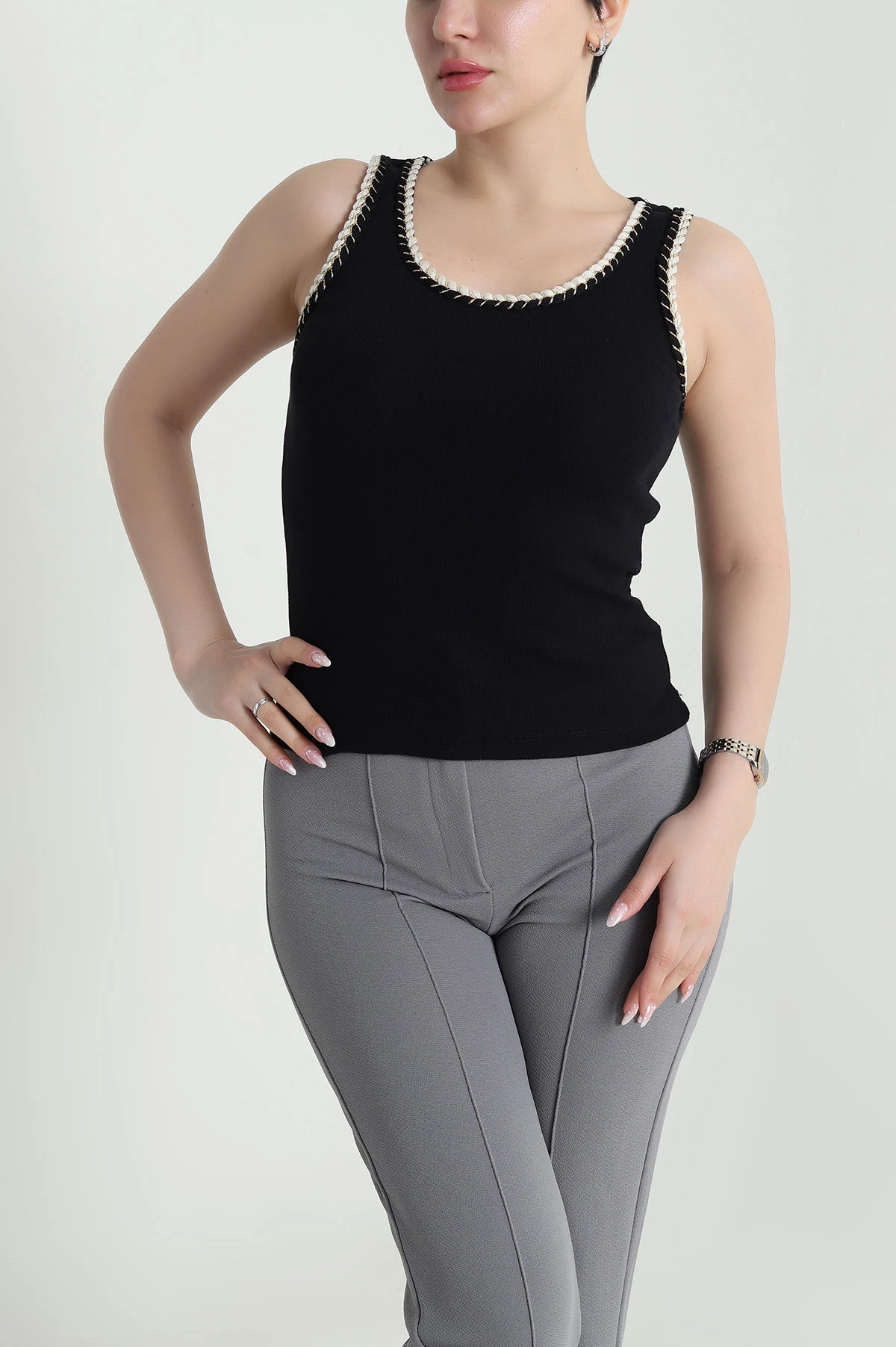 Siyah Ottoman Kadın Atlet Bluz 460672