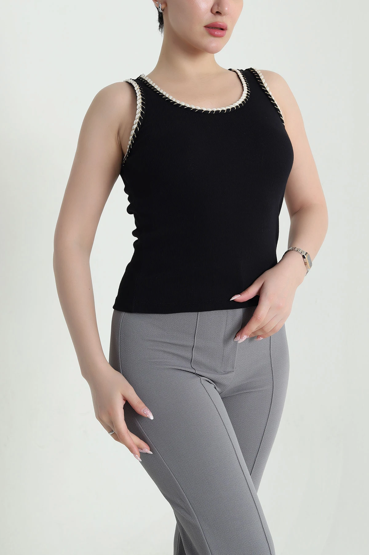 Siyah Ottoman Kadın Atlet Bluz 460672
