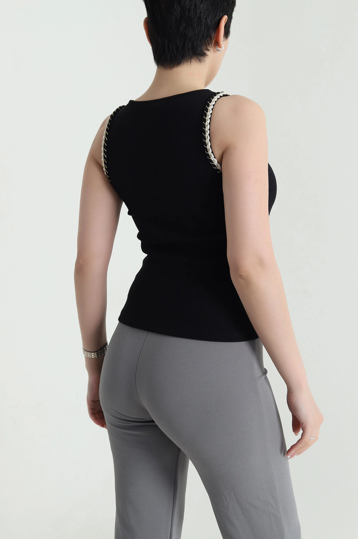 Siyah Ottoman Kadın Atlet Bluz 460672