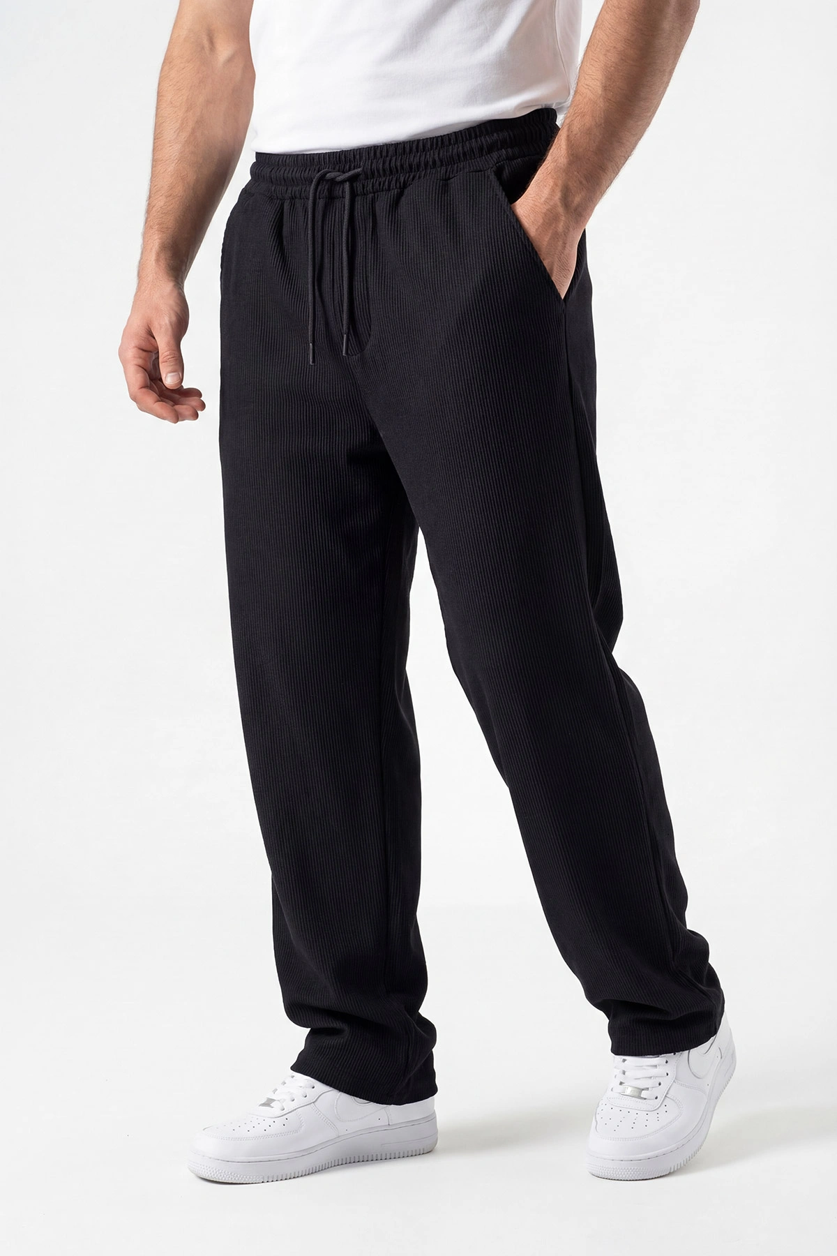 Siyah Ottoman Kumaş Baggy Belden Bağlamalı Erkek Pantolon 442055