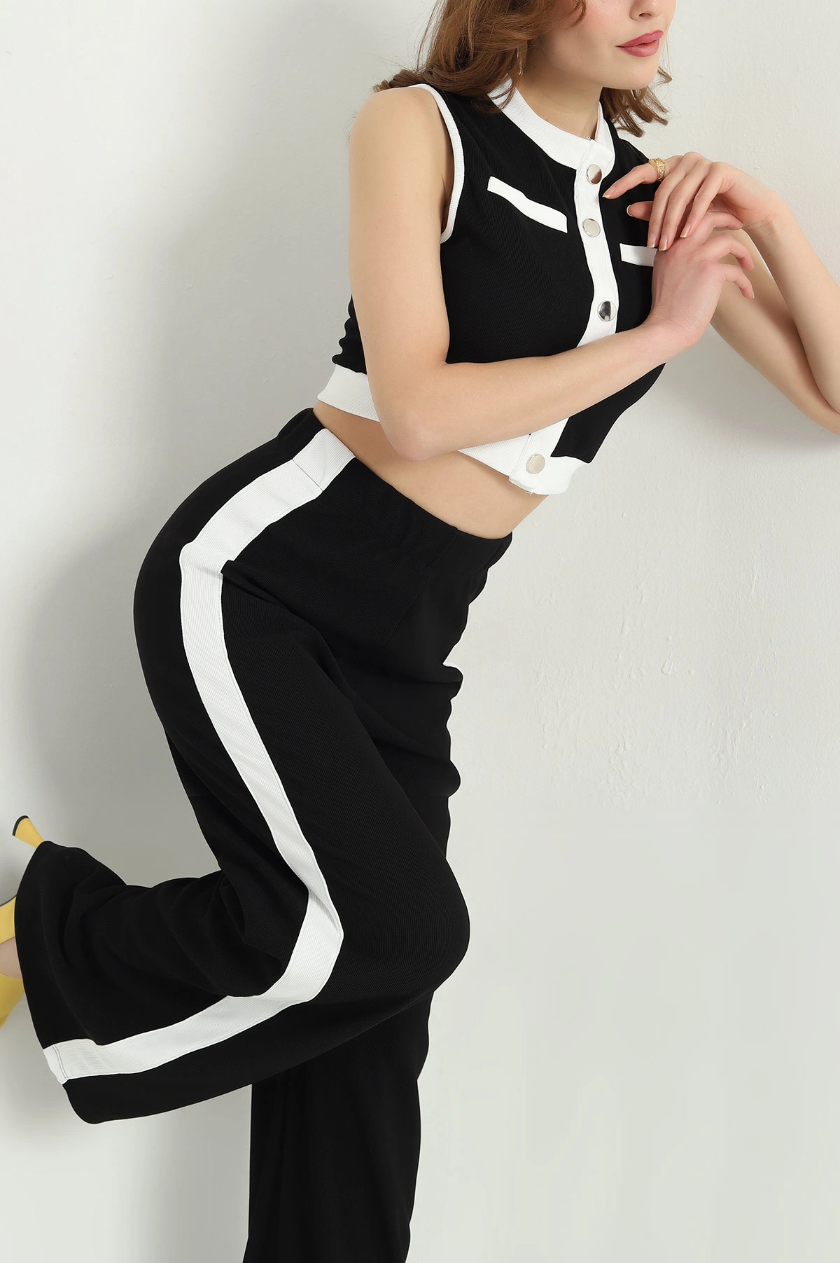 Siyah Ottoman Kumaş Pantolon Bluz İkili Takım 337531