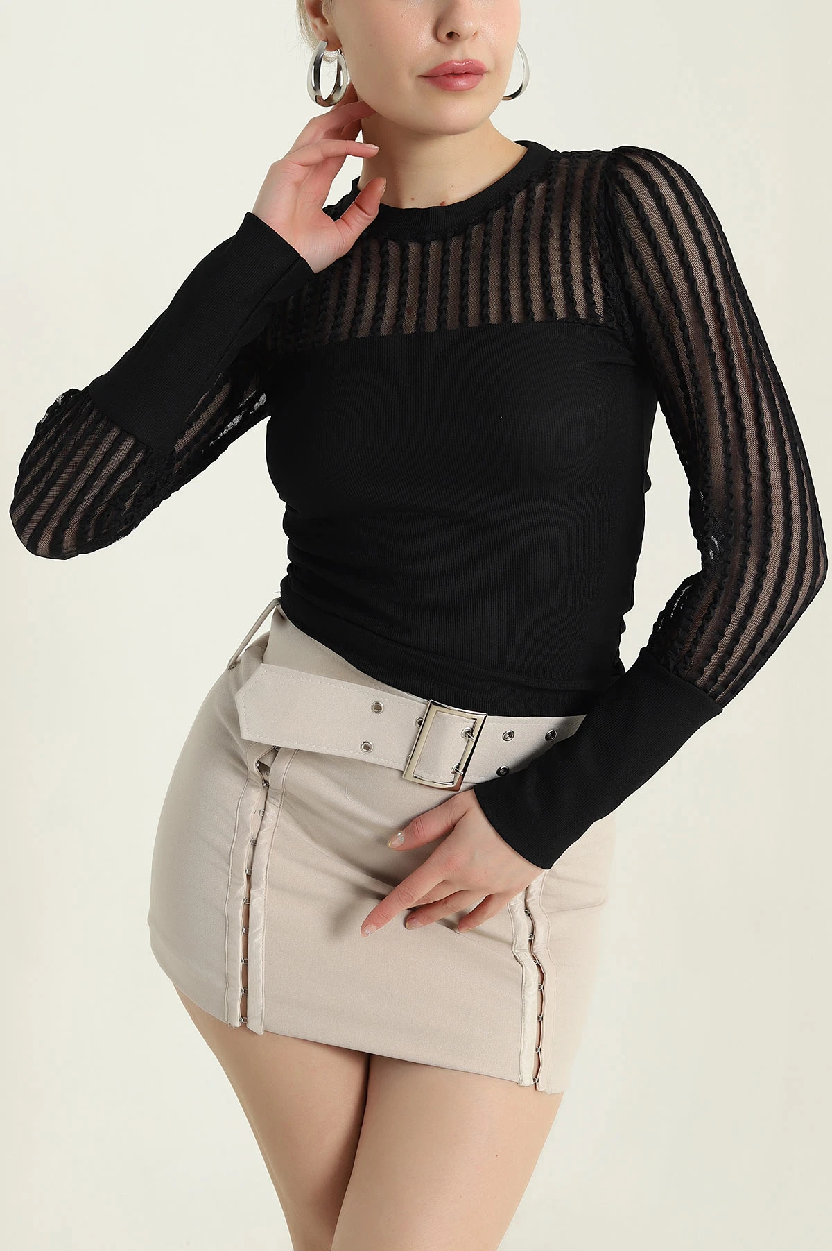 Siyah Ottoman Likralı Kadın Bluz 437347