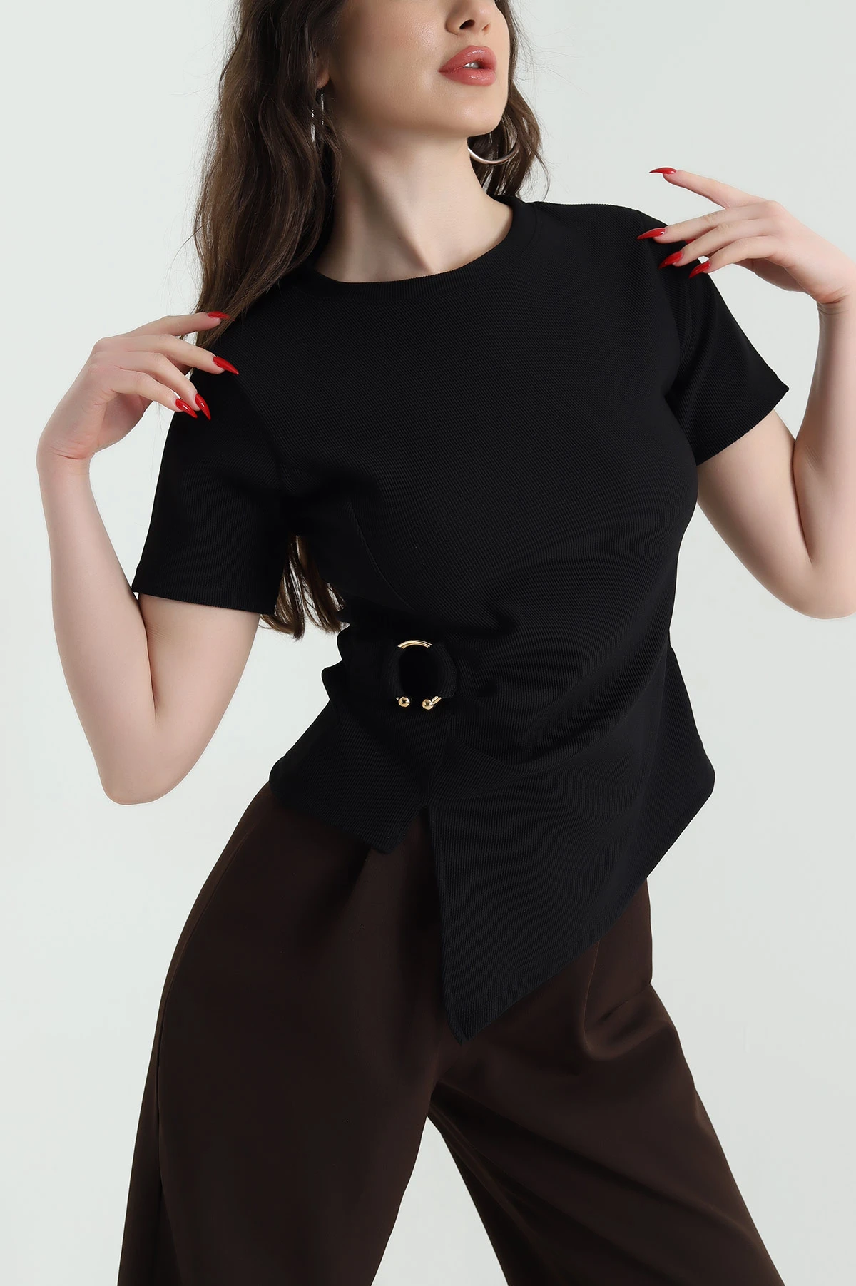 Siyah Ottoman Likralı Kadın Bluz 443146