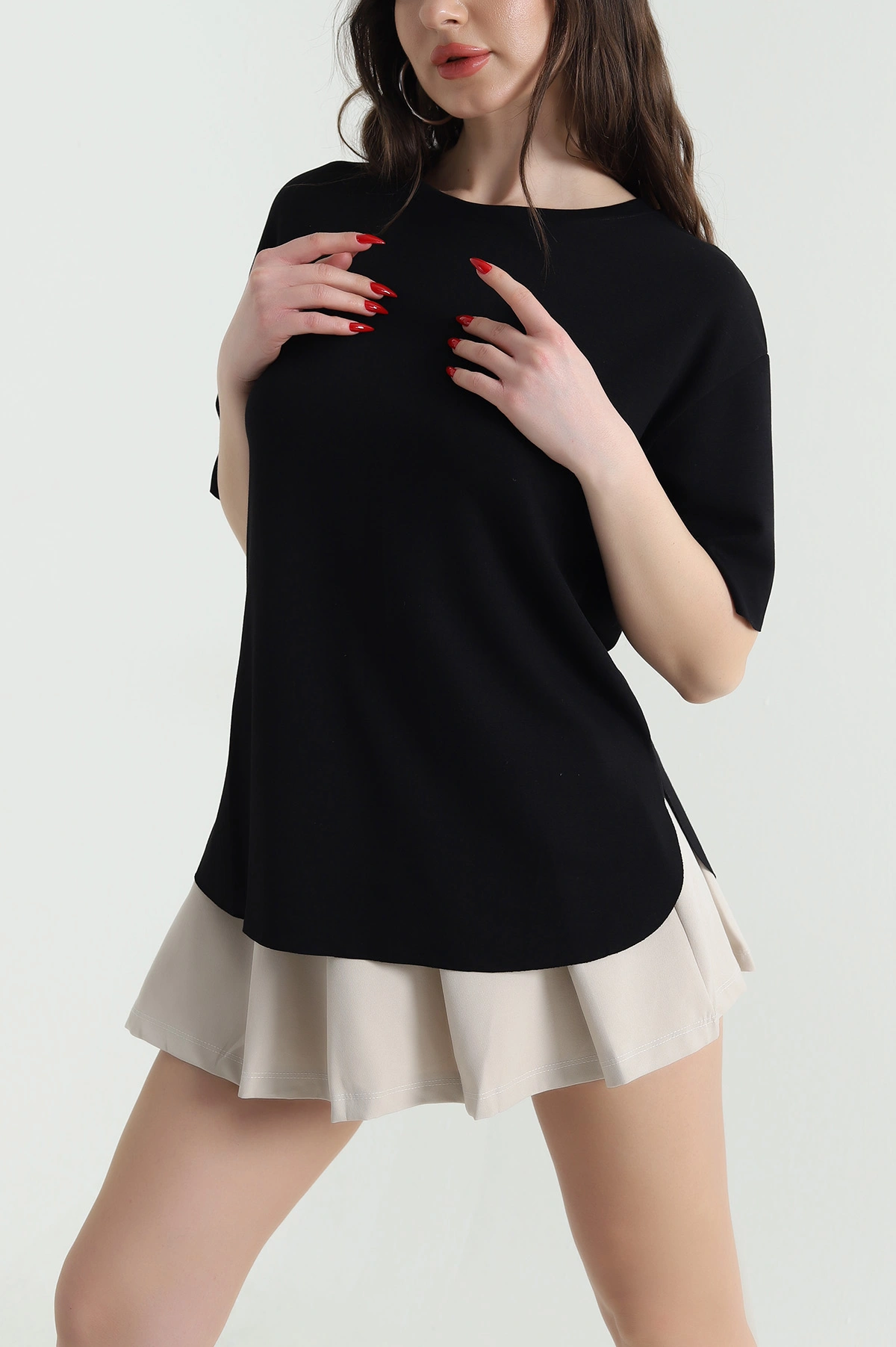 Siyah Oval Kesim Oysho Kadın Tişört 437672