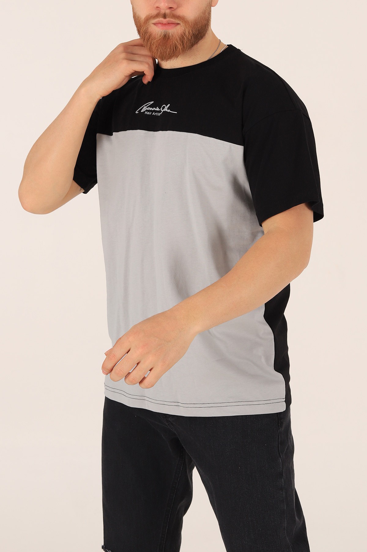 Siyah Oversize Baskılı Erkek Tişört 171994