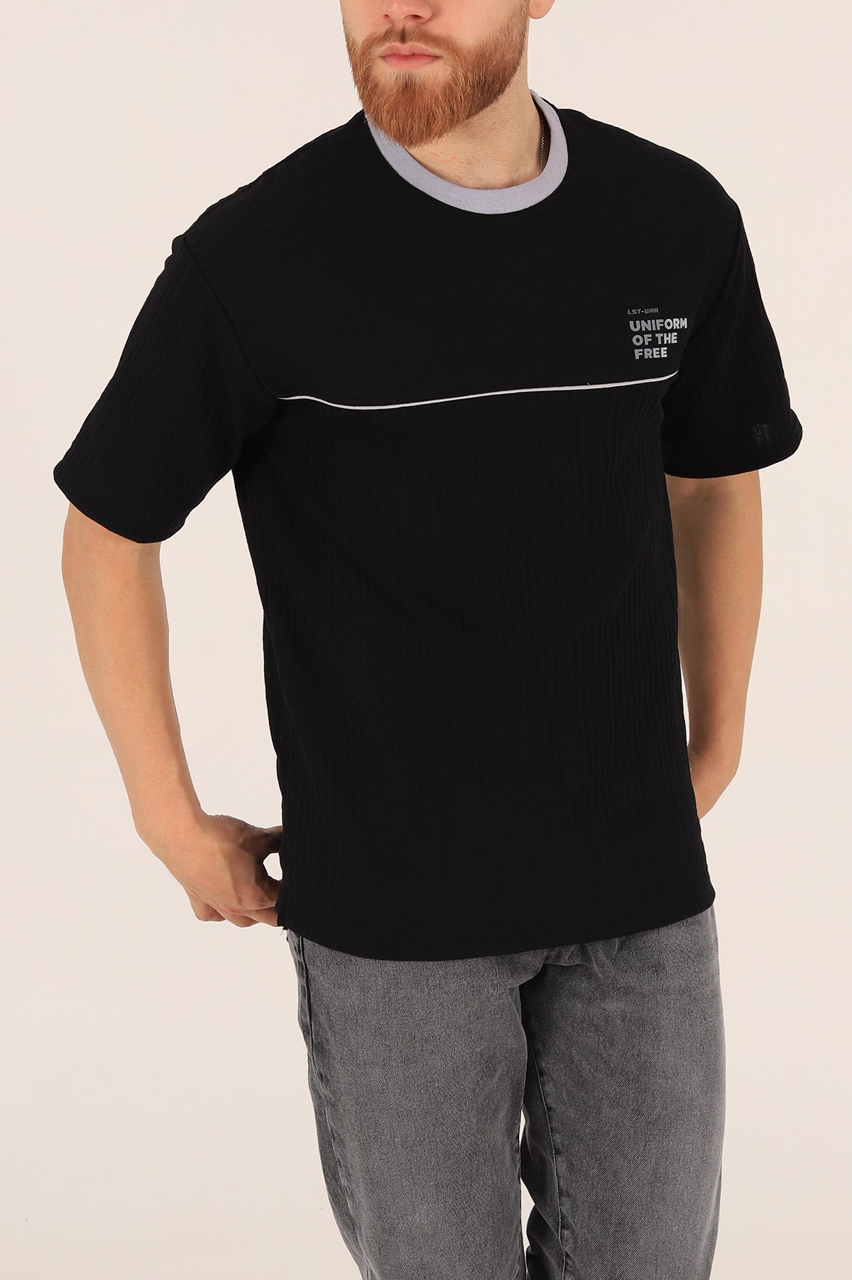 Siyah Oversize Baskılı Erkek Tişört 174319