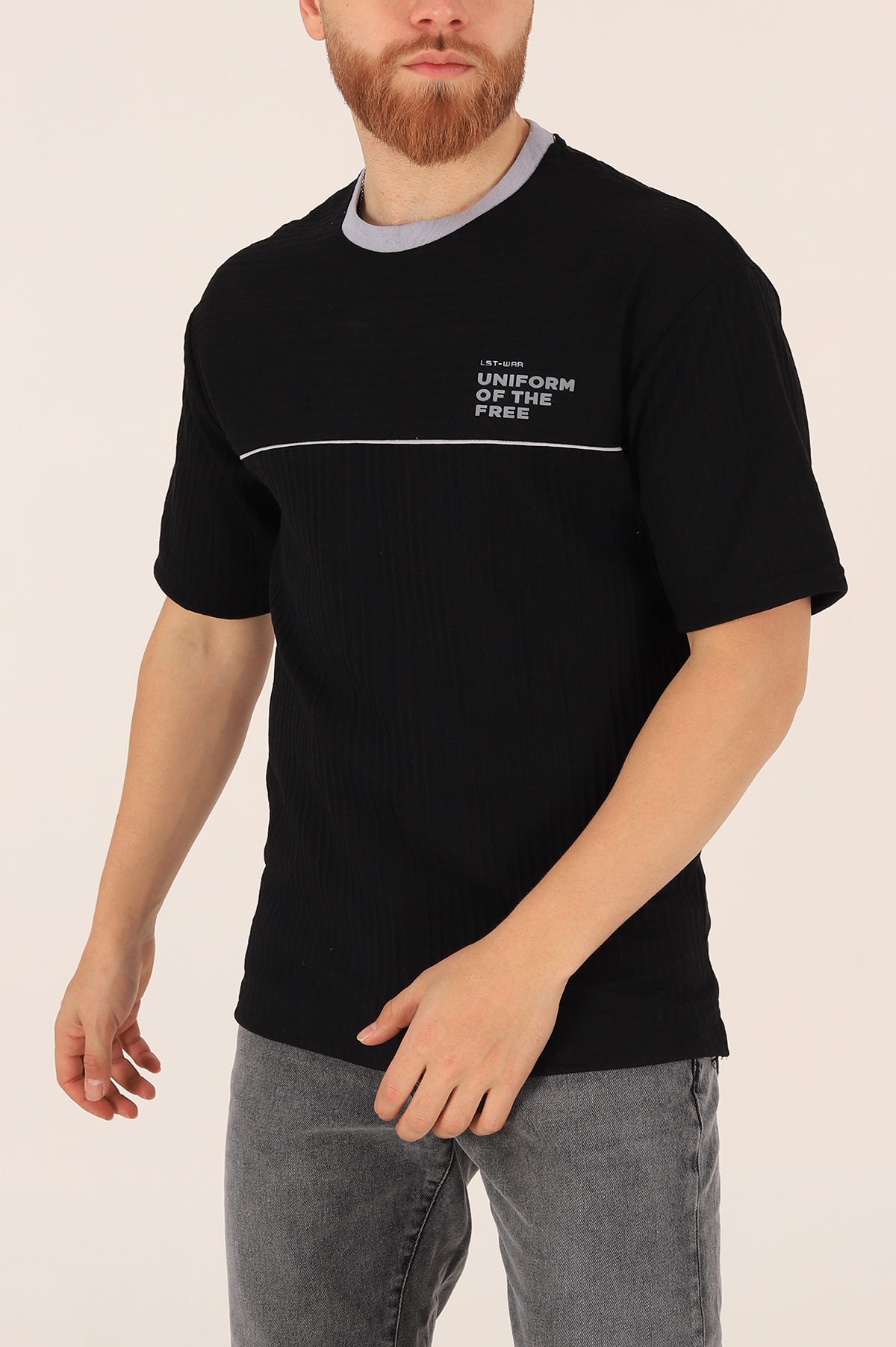 Siyah Oversize Baskılı Erkek Tişört 174319