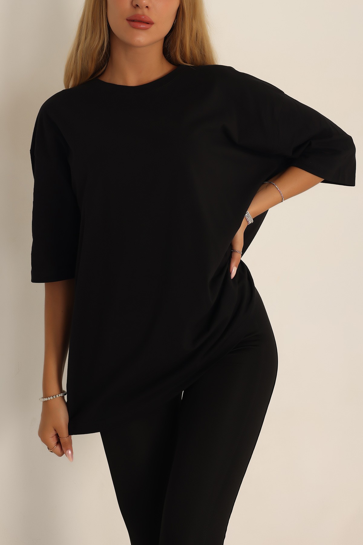 Siyah Oversize Bayan Tişört 199542