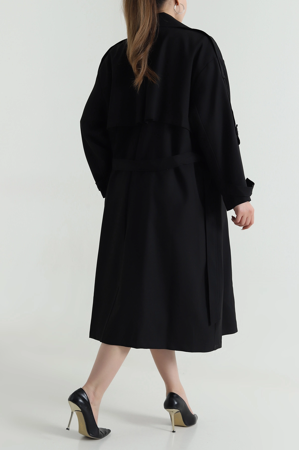 Siyah Oversize Bezayağı Kadın Trenç 485952