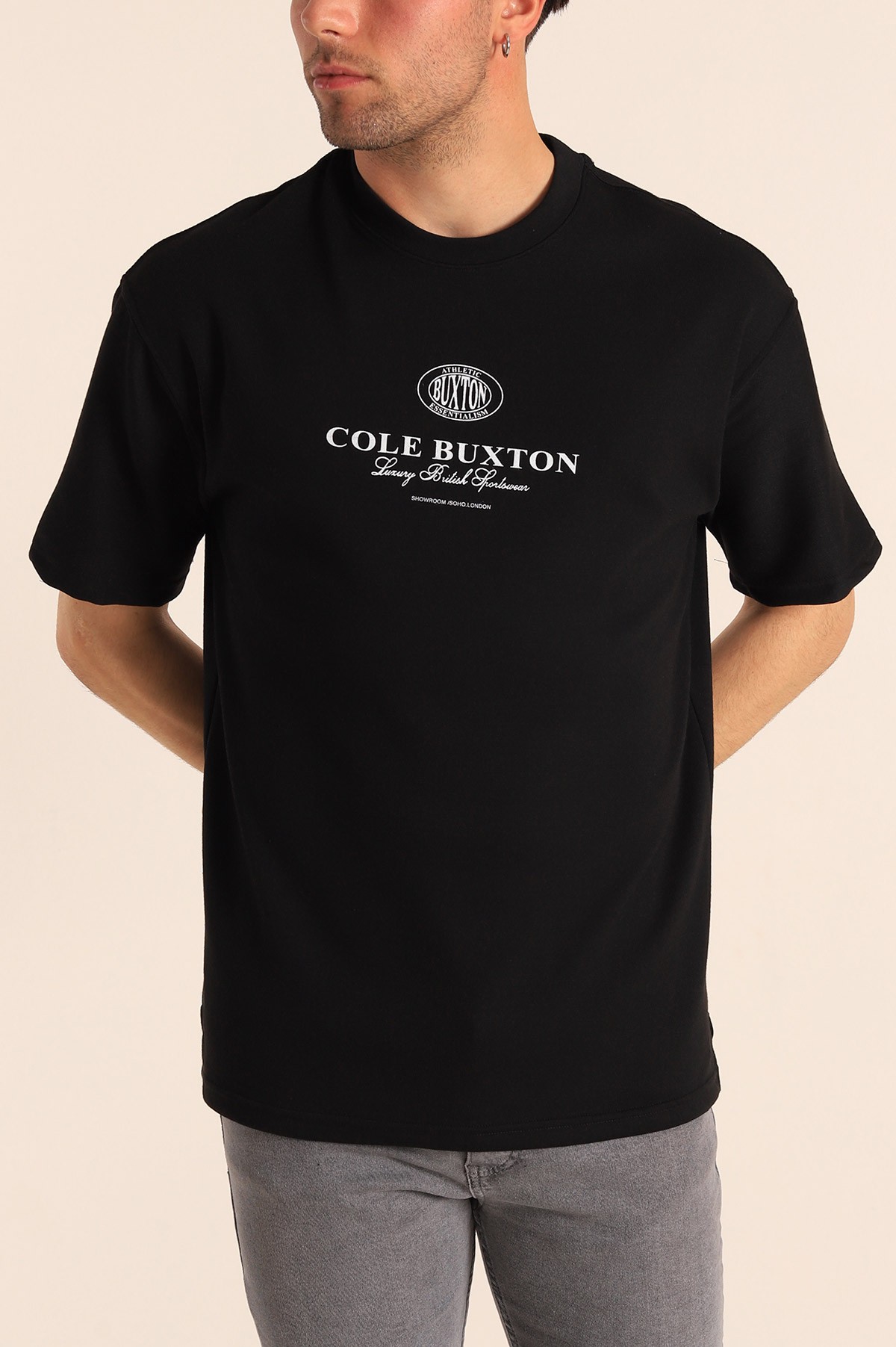 Siyah Oversize Cole Buxton Yazılı Erkek Tişört 181787