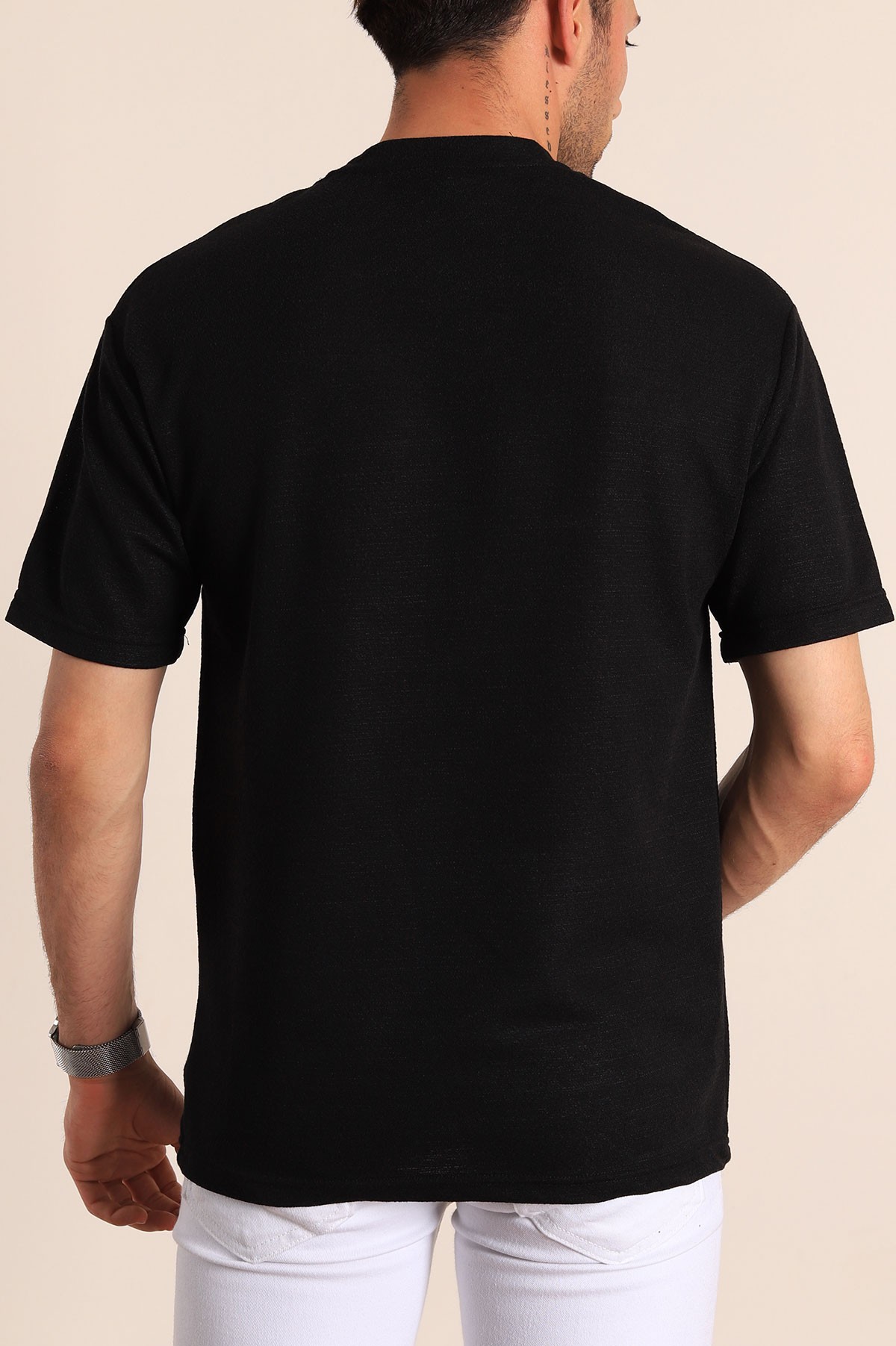 Siyah Oversize Dikiş Detaylı Erkek Tişört 181843