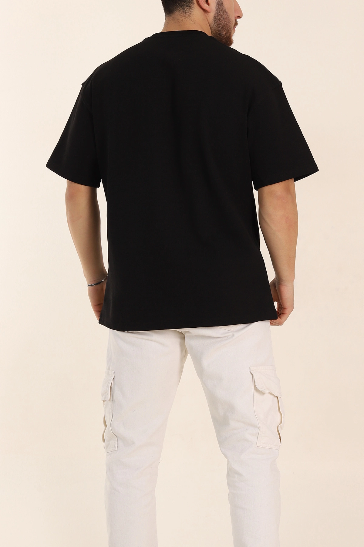 Siyah Oversize Double Face Kumaş Basic Erkek Tişört 340525