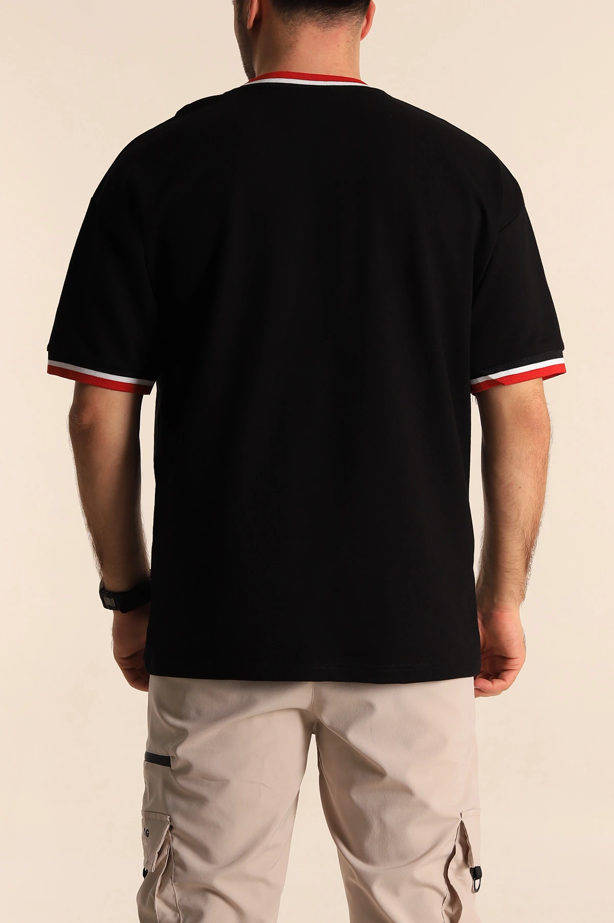 Siyah Oversize İki İp Kabartma Yazı Detaylı Erkek Tişört 247945