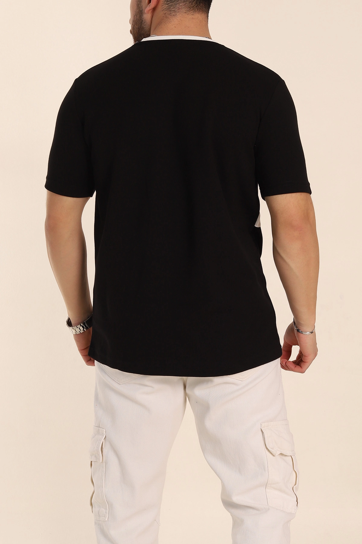 Siyah Oversize İnterlok Kumaş Kabartma Yazı Detaylı Erkek Tişört 353349