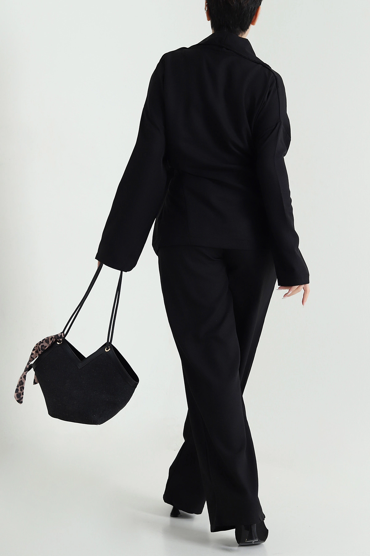 Siyah Oversize Keten Kadın İkili Takım 446551