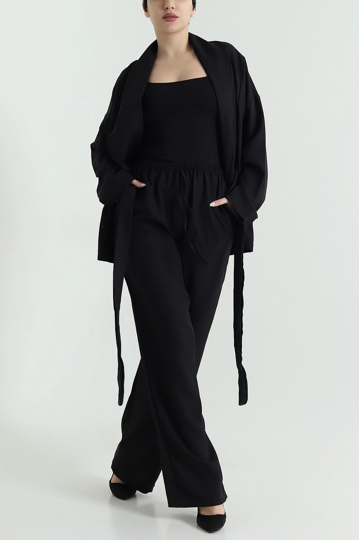 Siyah Oversize Keten Kadın İkili Takım 446551