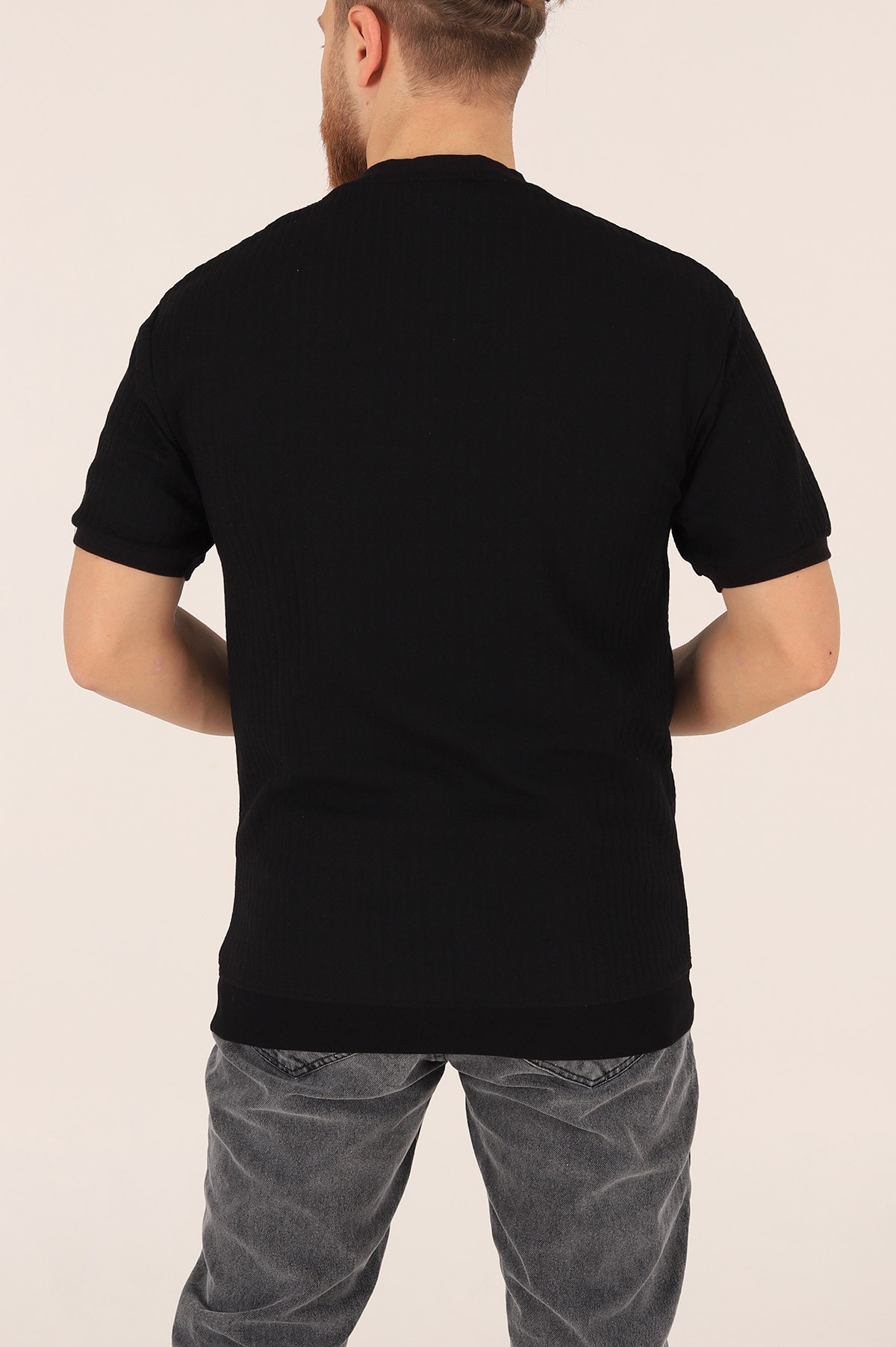 Siyah Oversize Kolları Lastikli Erkek Tişört 174383