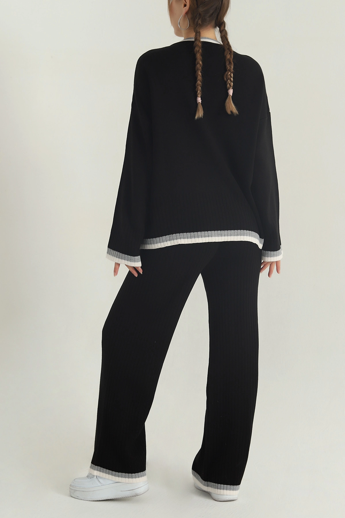 Siyah Oversize Likralı Triko Kadın İkili Takım 401780
