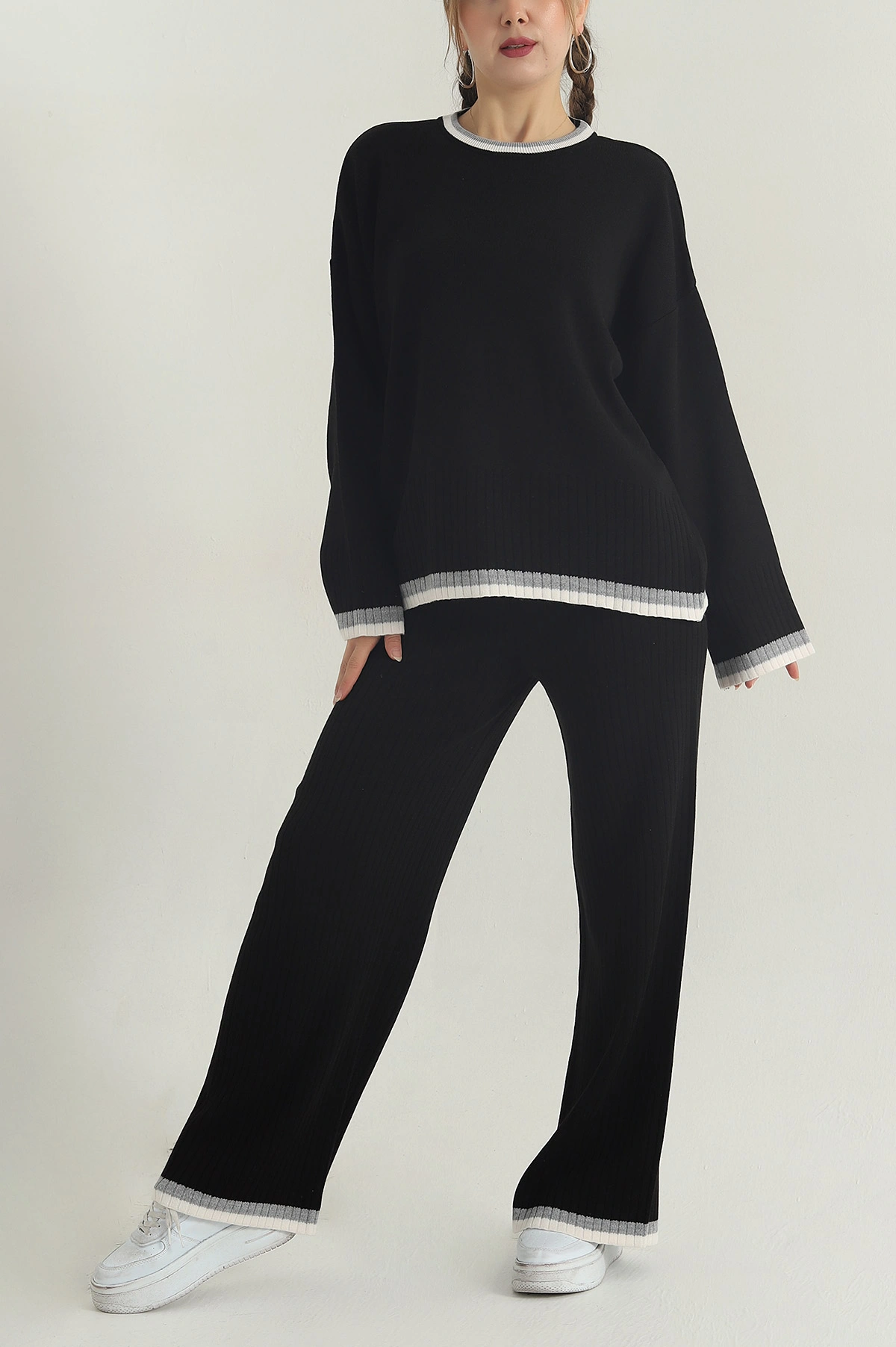 Siyah Oversize Likralı Triko Kadın İkili Takım 401780