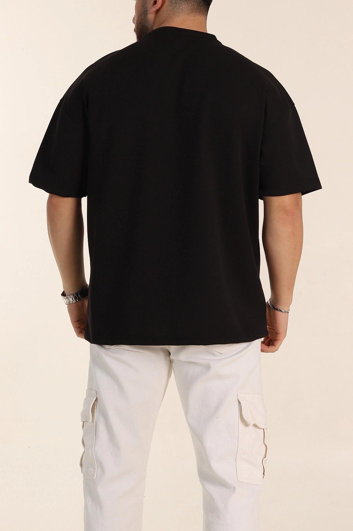 Siyah Oversize Parçalı Basic Erkek Tişört 351987