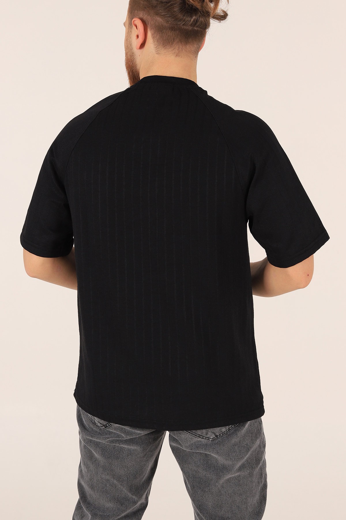 Siyah Oversize Reglan Kol Baskılı Erkek Tişört 174337