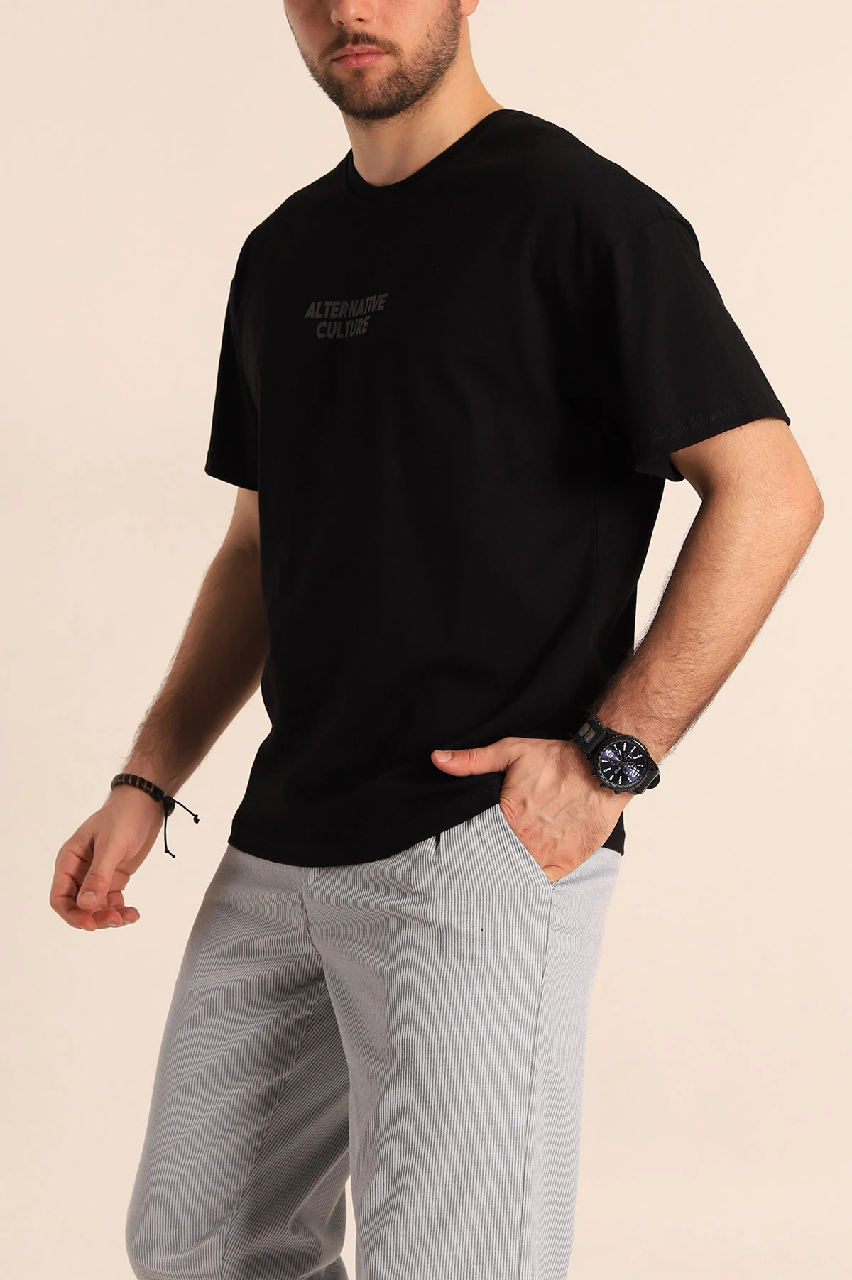 Siyah Oversize Sırt Baskılı Erkek Tişört 247955