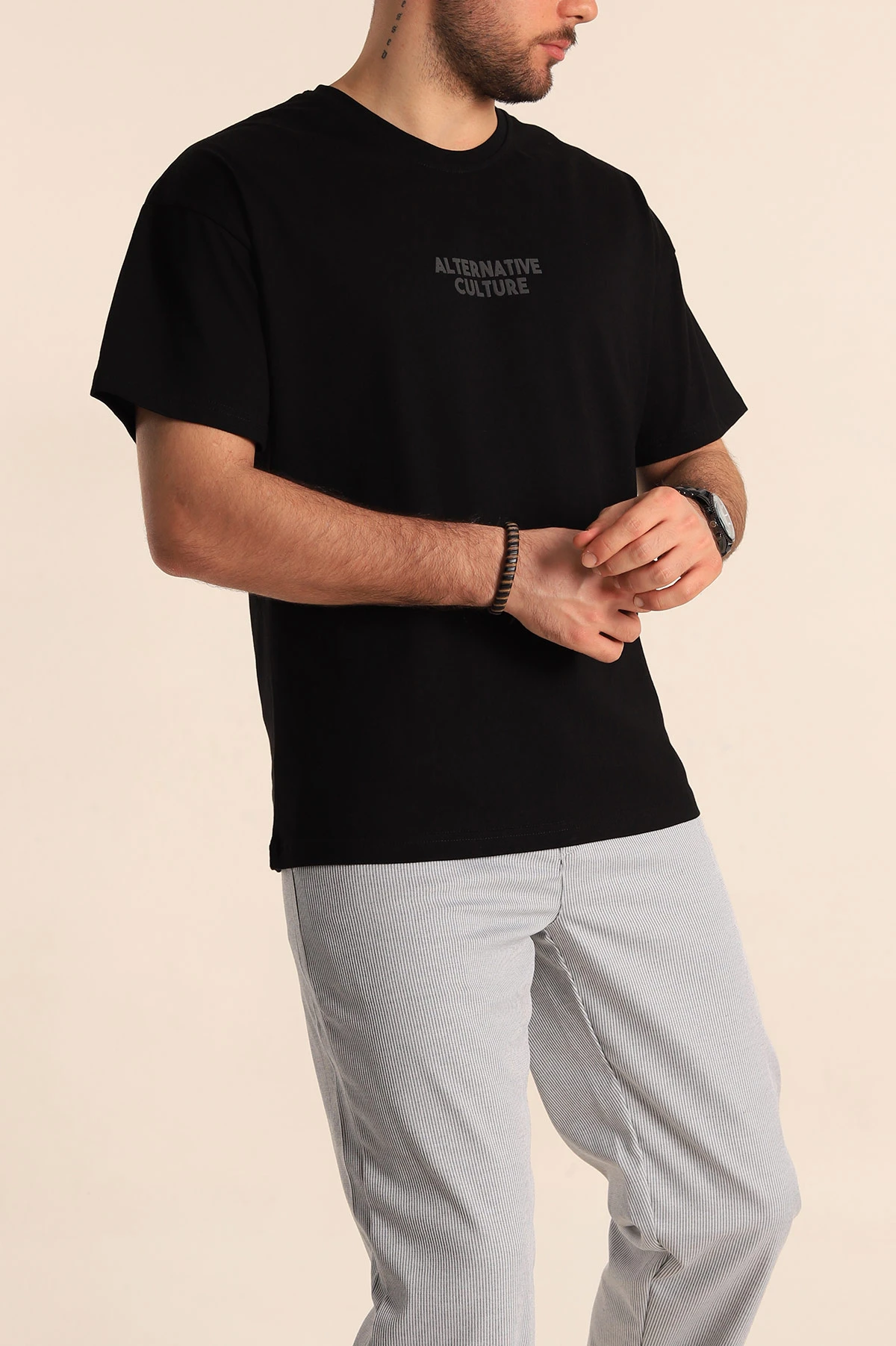 Siyah Oversize Sırt Baskılı Erkek Tişört 247955