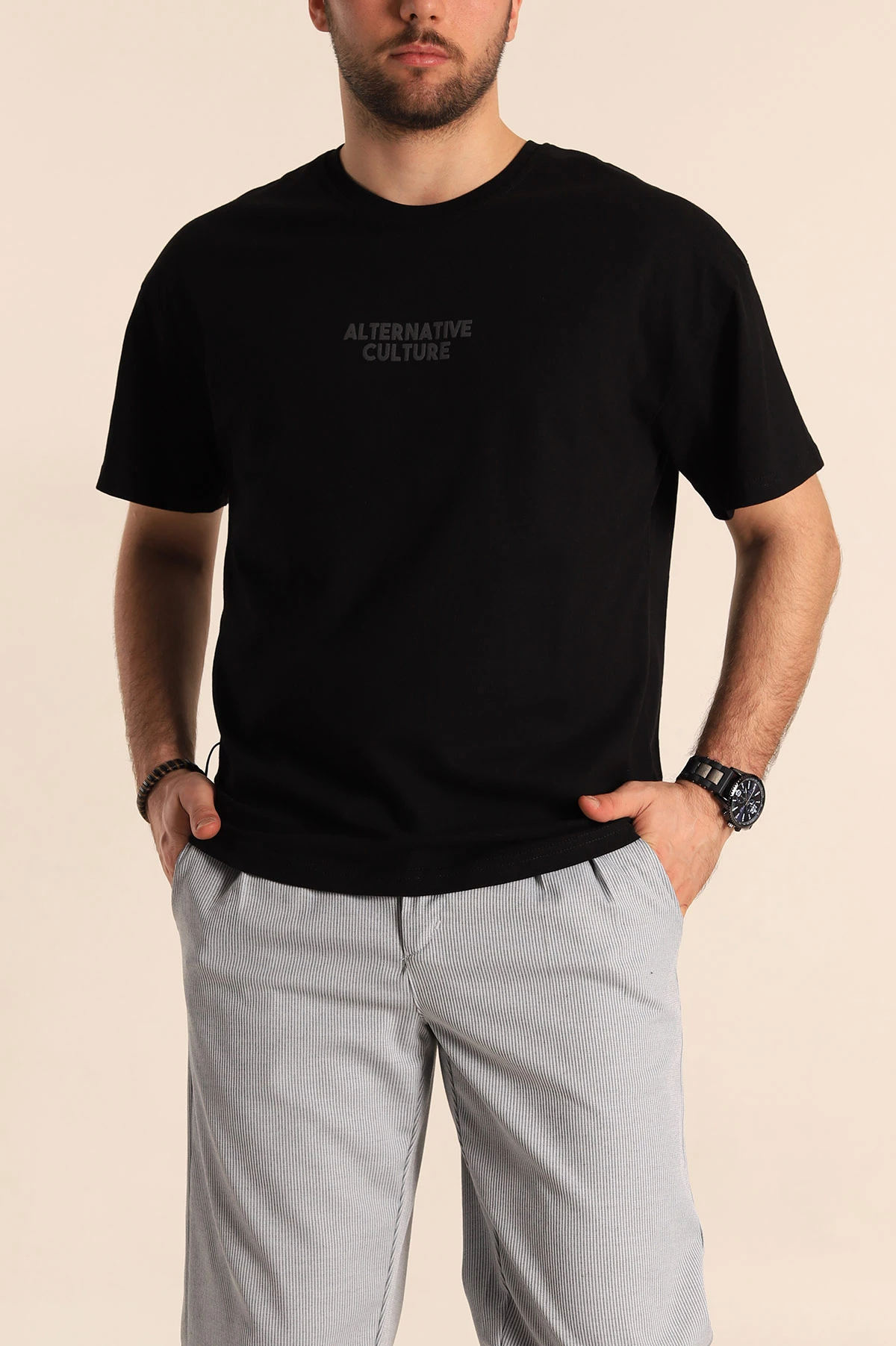 Siyah Oversize Sırt Baskılı Erkek Tişört 247955