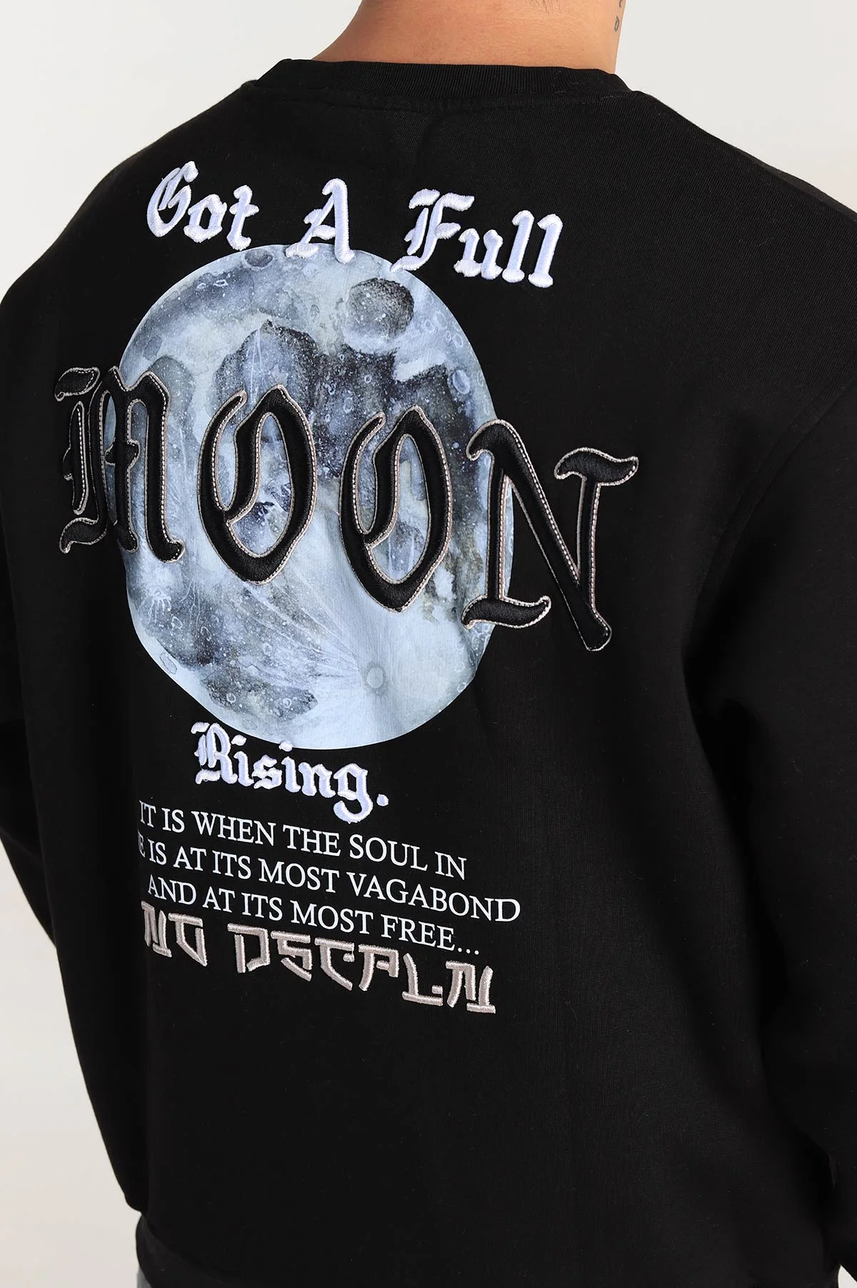 Siyah Oversize Sırt Nakış Detaylı Baskılı Erkek Sweatshirt 306975
