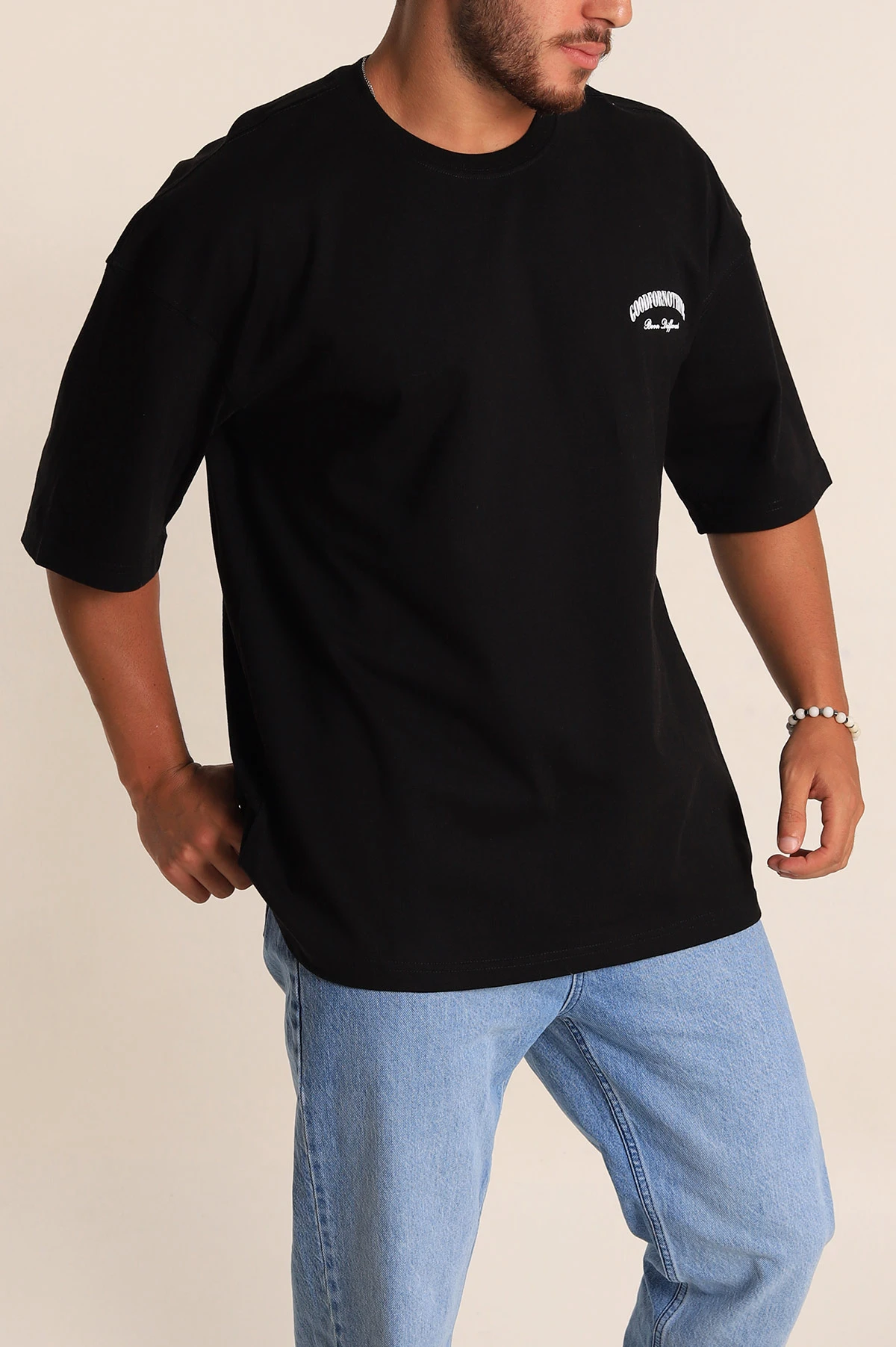 Siyah Oversize Suprem Kumaş Sırt Baskılı Erkek Tişört 267365
