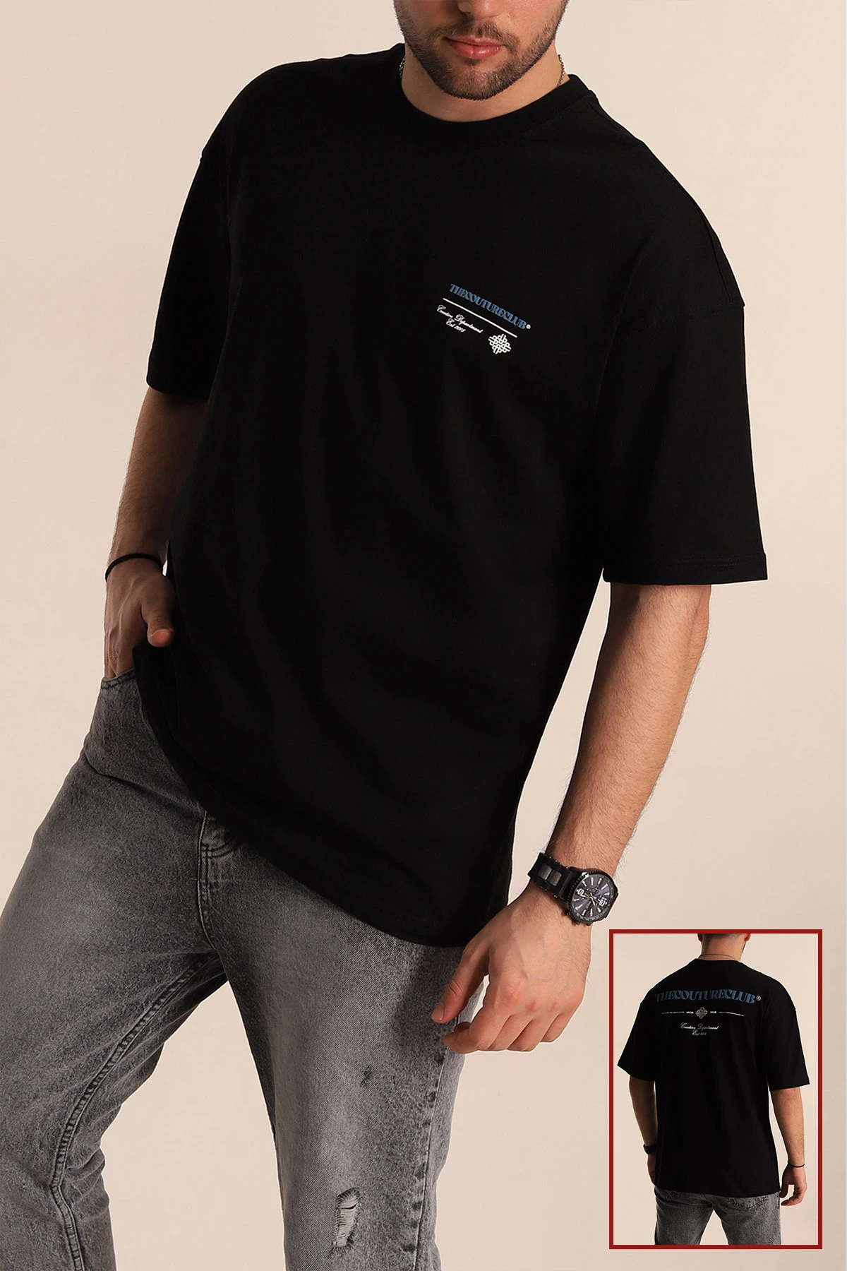 Siyah Oversize Suprem Kumaş Sırt Baskılı Erkek Tişört 267435