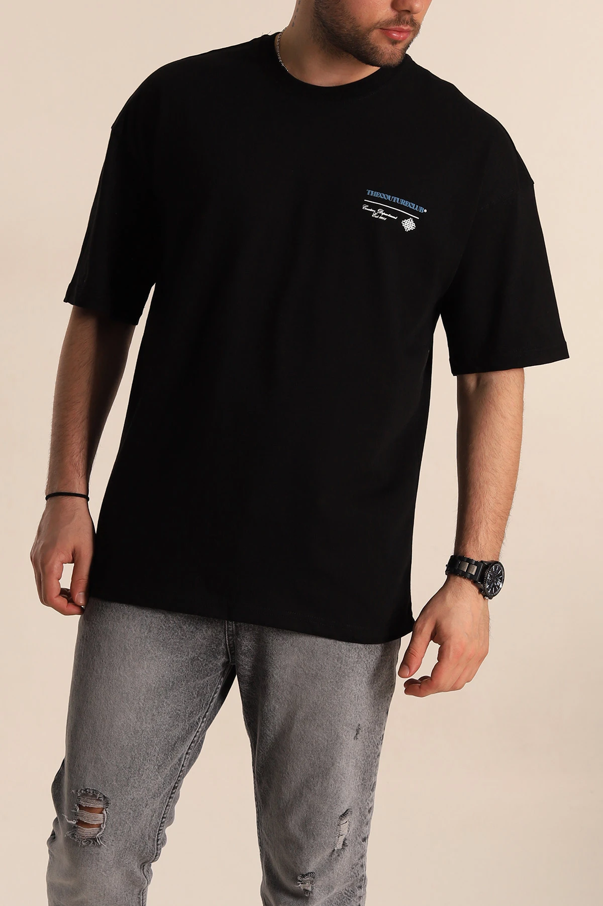 Siyah Oversize Suprem Kumaş Sırt Baskılı Erkek Tişört 267435